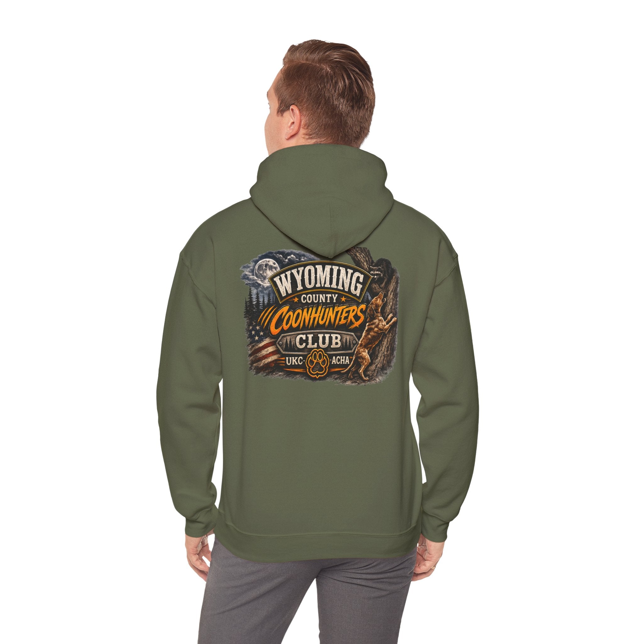 Wyoming Coonhunters Club Hoodie – Dual print badge front/banner back