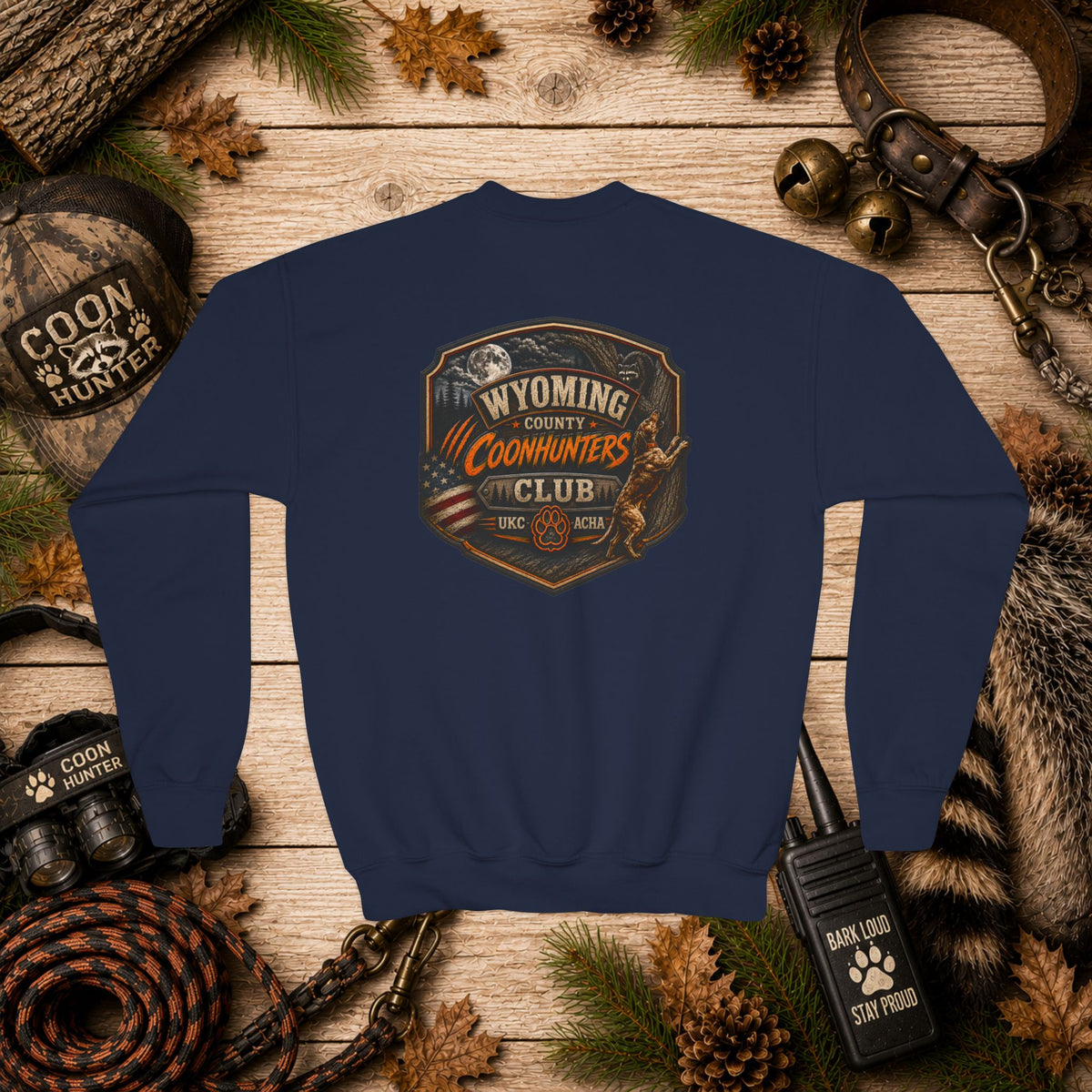 Youth Crewneck Sweatshirt — Wyoming County Coonhunters Club Graphic
