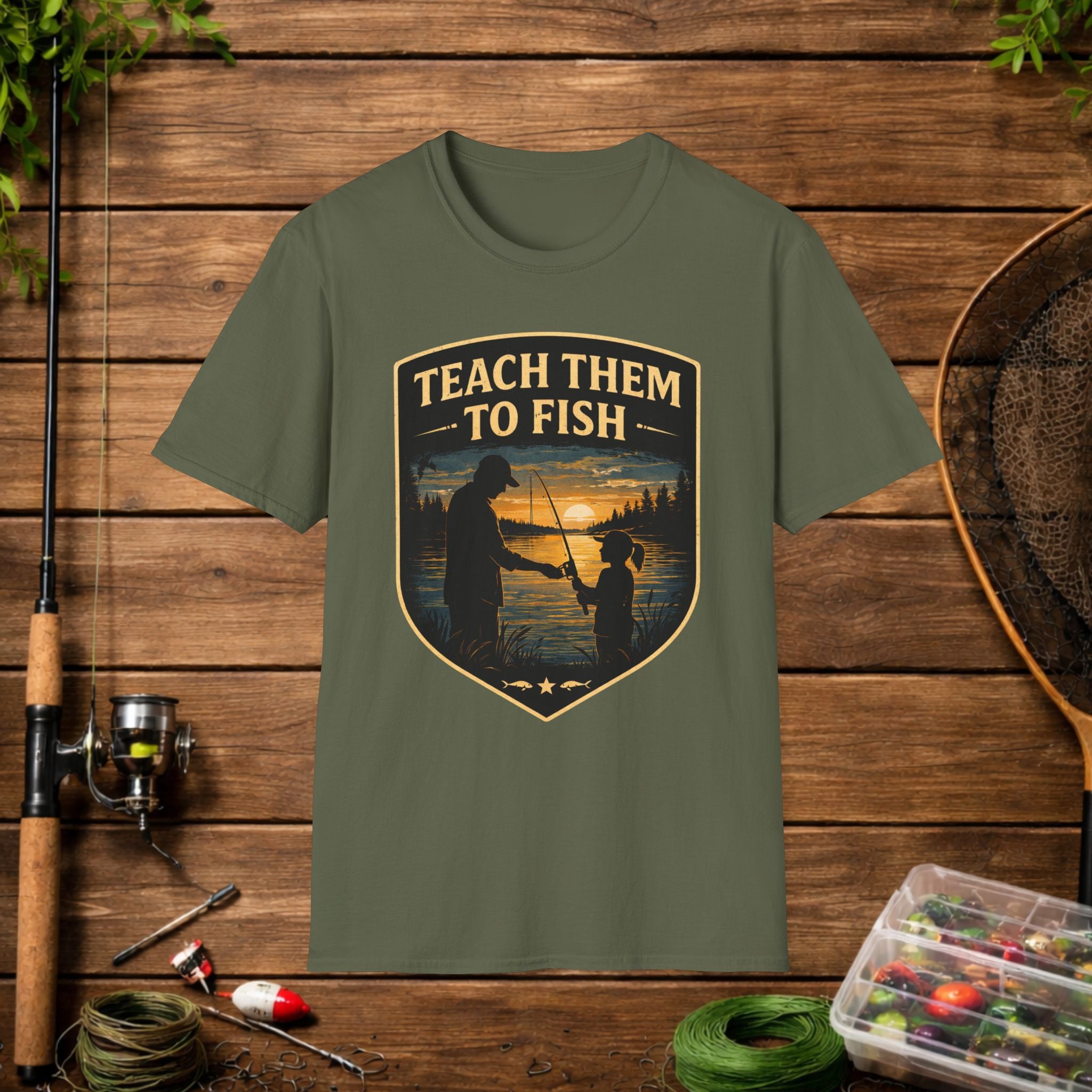 Teach Them to Fish T-Shirt — Father & Child Fishing Badge Tee