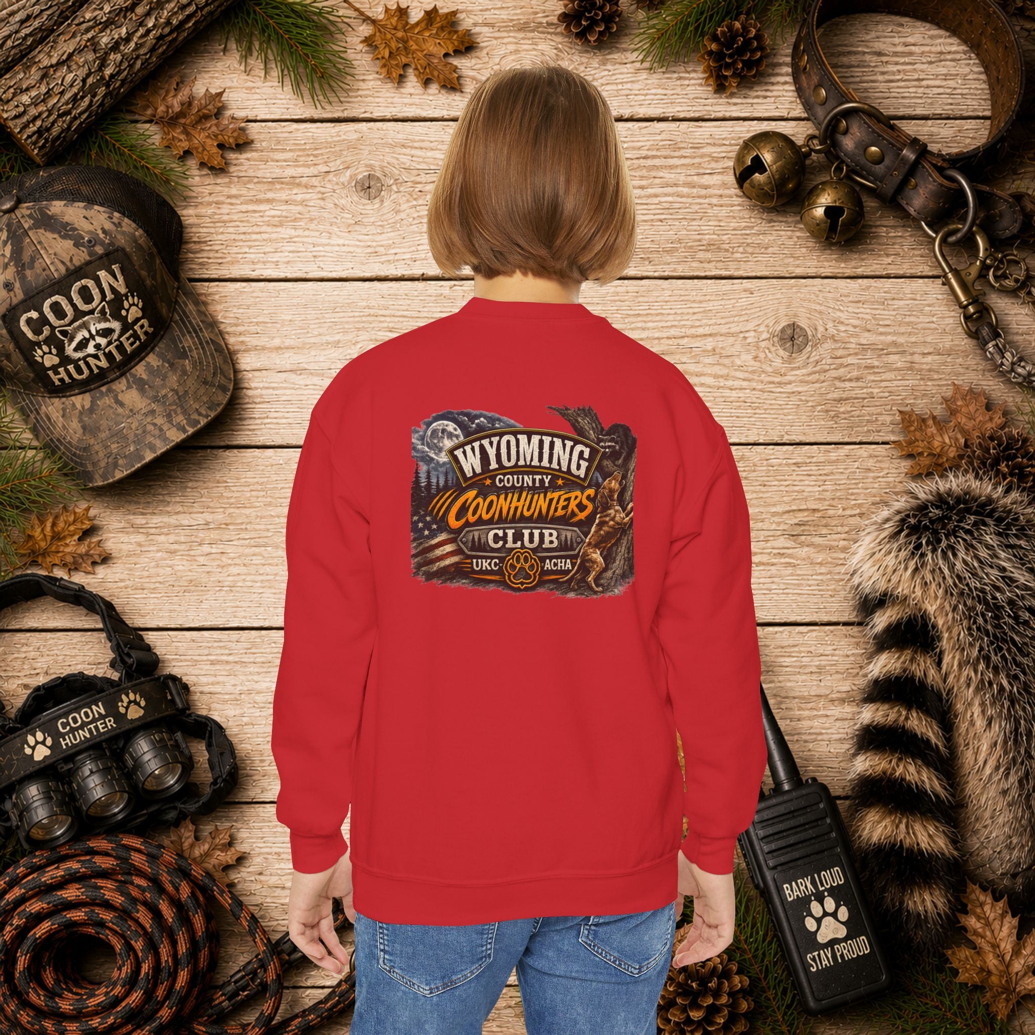 Youth Crewneck Sweatshirt — Wyoming County Coonhunters Club Graphic Pullover