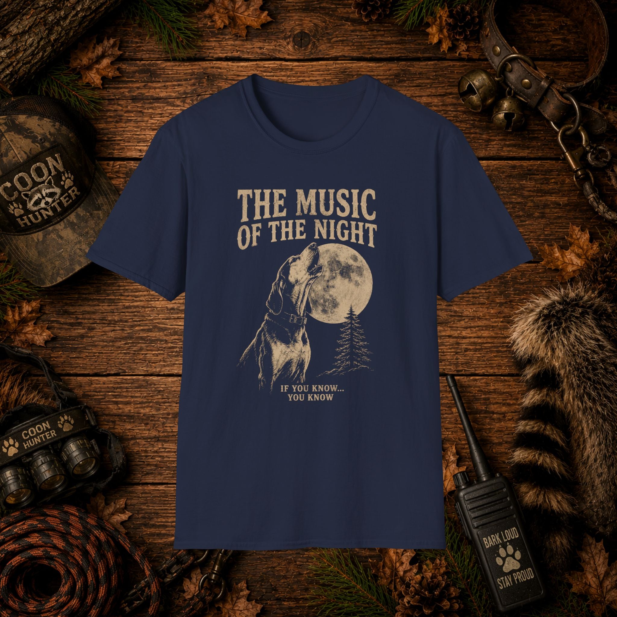 The Music of the Night T-Shirt | Vintage Coon Hound Moon Graphic Tee | Wild Wonderful Wear