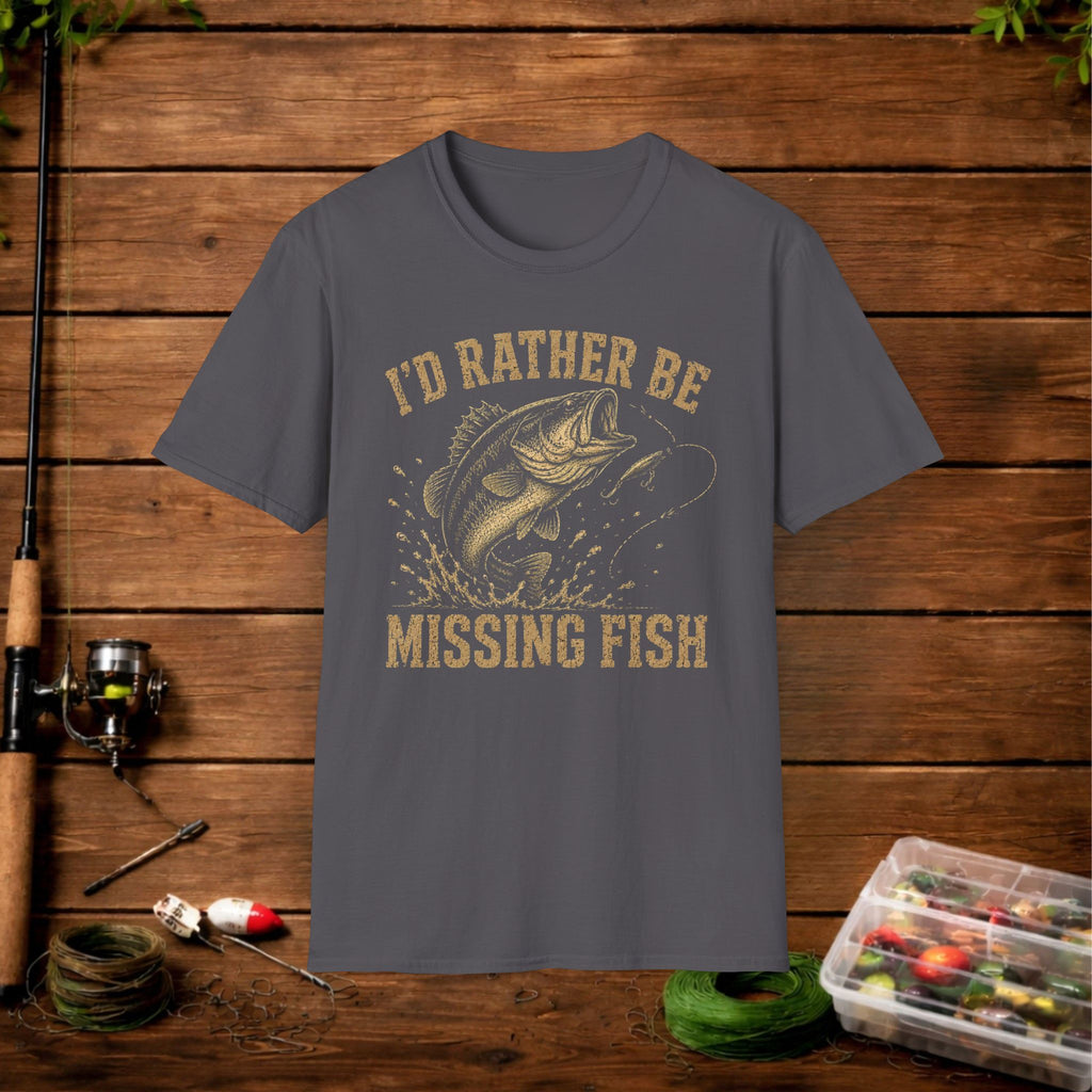 Fishing T-Shirt — "I'd Rather Be Missing Fish" Vintage Bass Graphic Tee