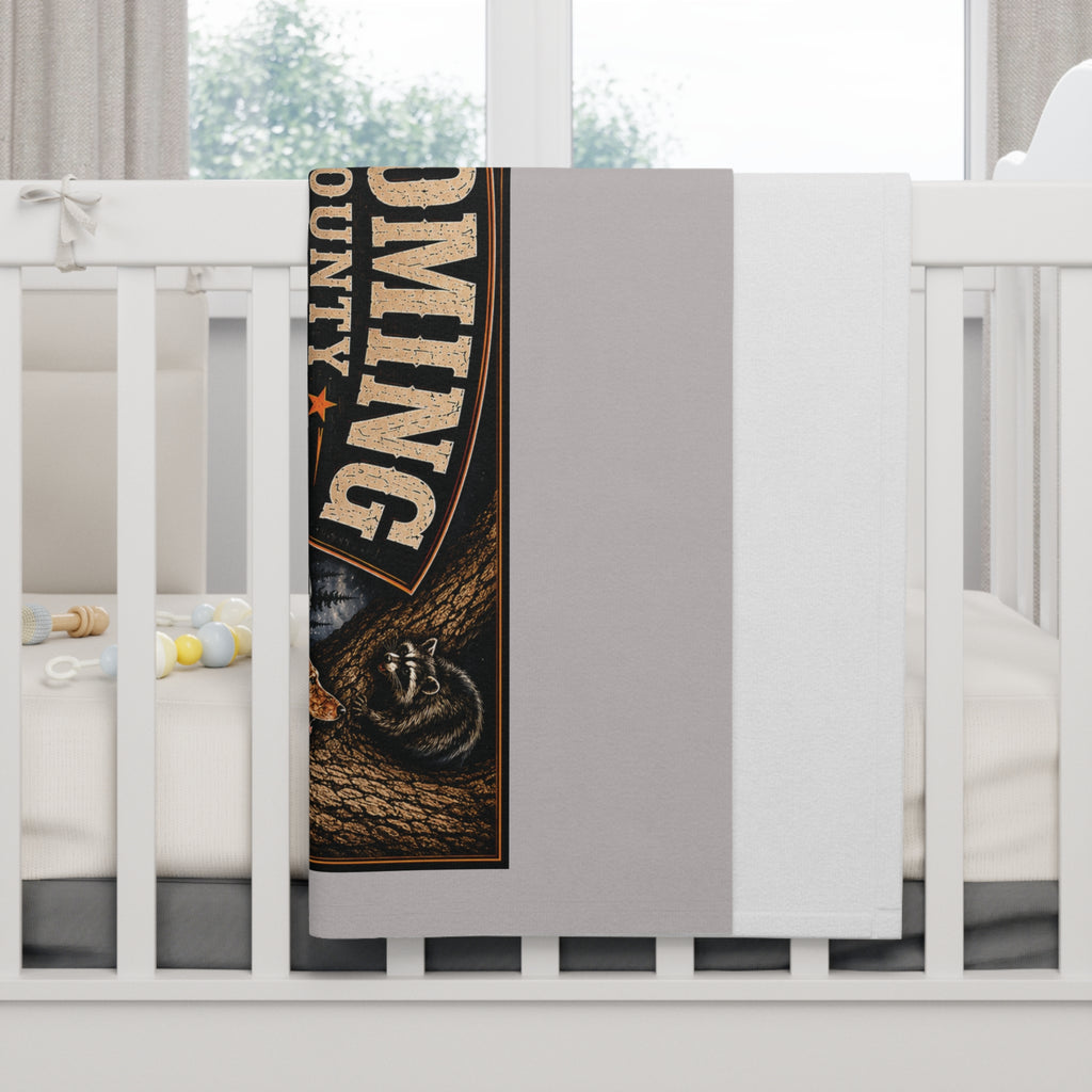 Wyoming Coonhunters Club Soft Fleece Baby Blanket — Vintage Moonlight Hunting Design