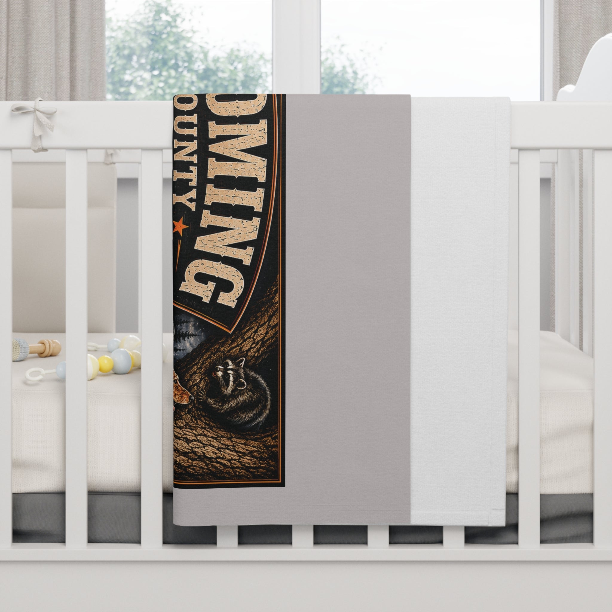 Wyoming Coonhunters Club Soft Fleece Baby Blanket — Vintage Moonlight Hunting Design