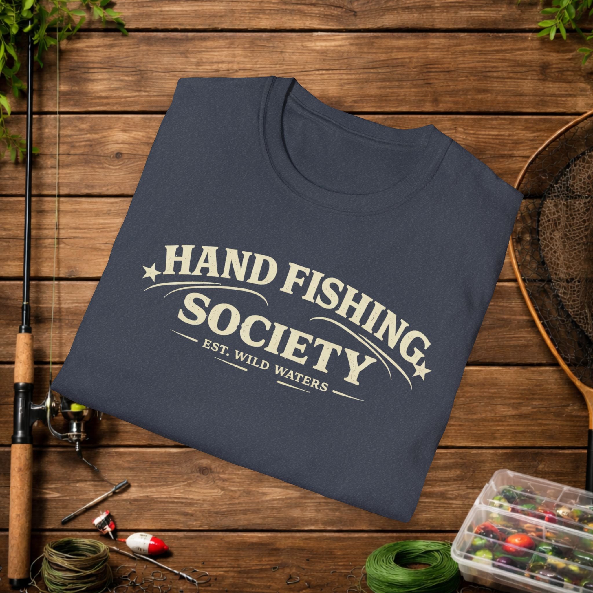 Hand Fishing Society Shirt – Catfish Noodling Tee – Wild Waters Fishing Shirt – River Life Outdoor Apparel