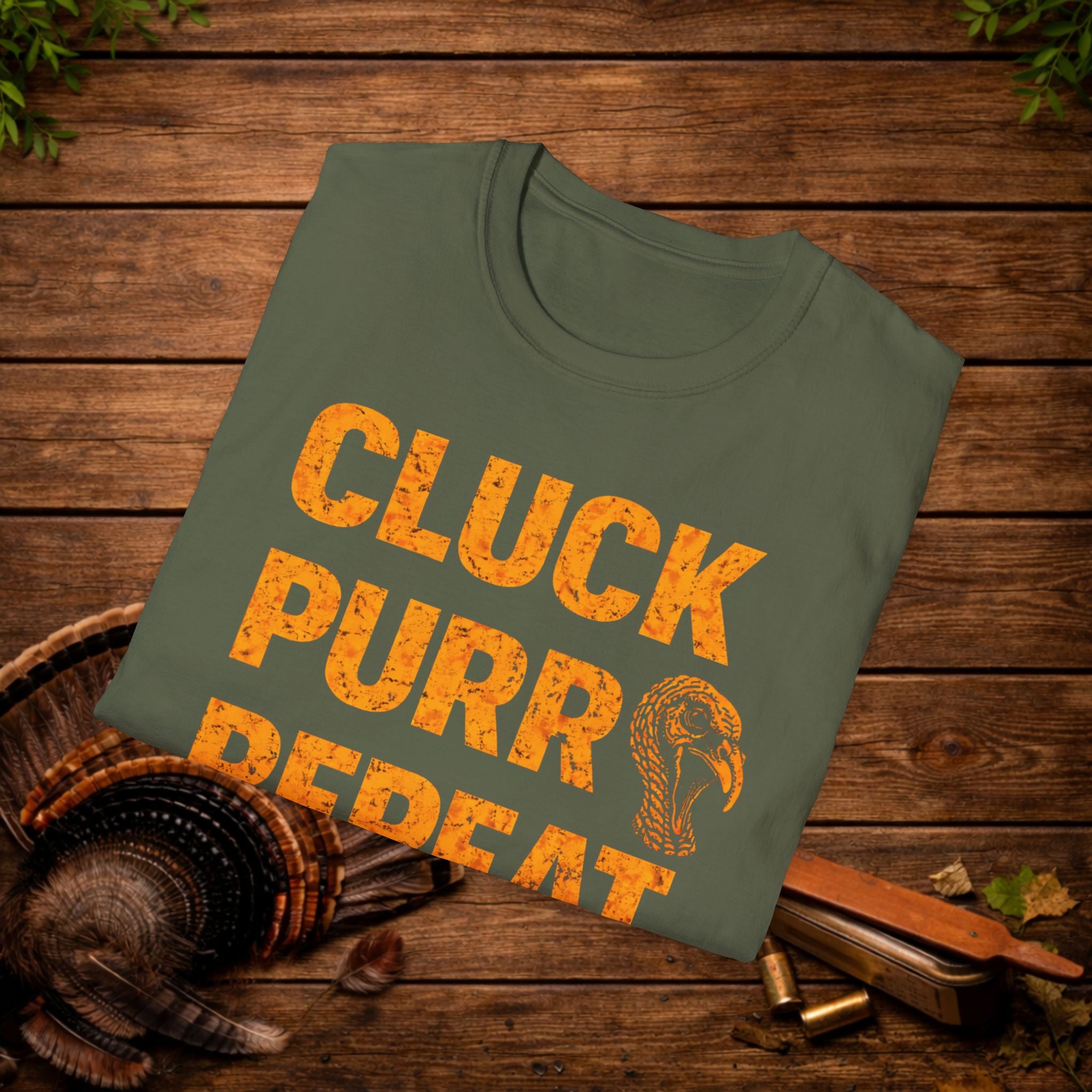 Cluck Purr Repeat Turkey Hunting Shirt – Turkey Calling Tee – Spring Turkey Season Hunter Shirt – Gobbler Hunting Apparel