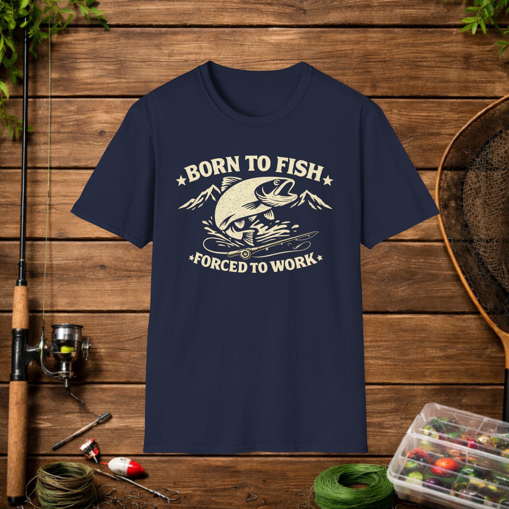 Born to Fish Forced to Work Shirt – Funny Fishing T-Shirt – Vintage Trout Angler Tee – Fisherman Gift Idea