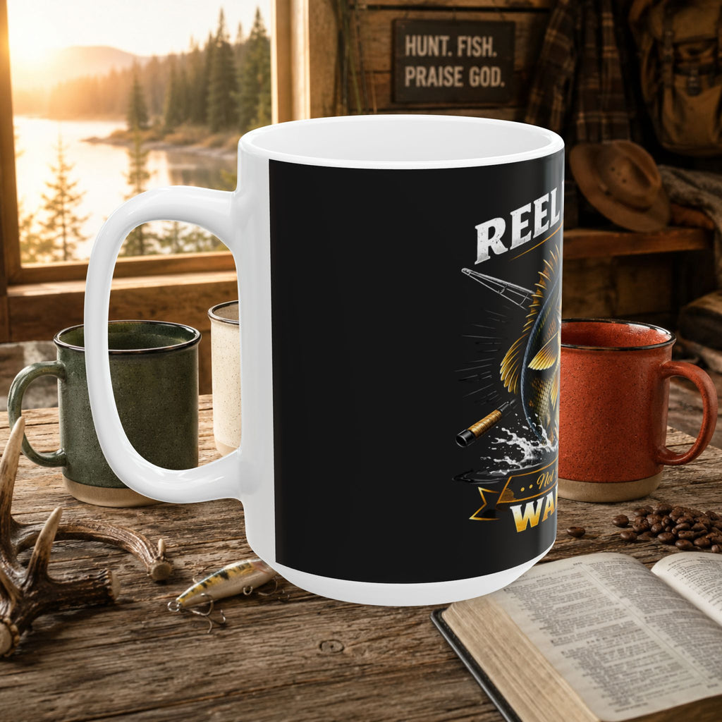 Walleye Fishing Mug — “Reel Walleye Warriors” Ceramic Coffee Cup (11oz/15oz)