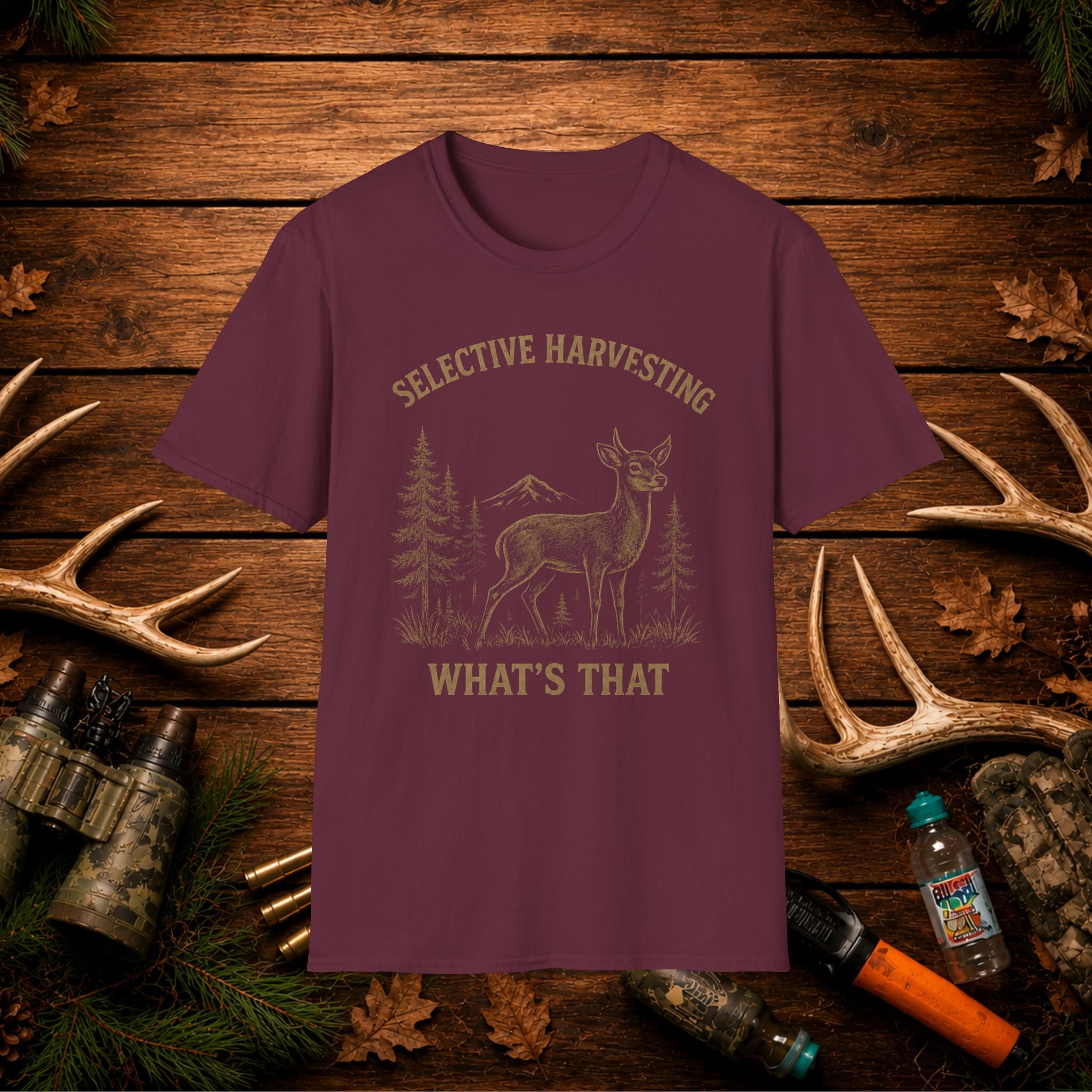 Deer Hunting T-Shirt — "Selective Harvesting What's That" Vintage Outdoor Tee