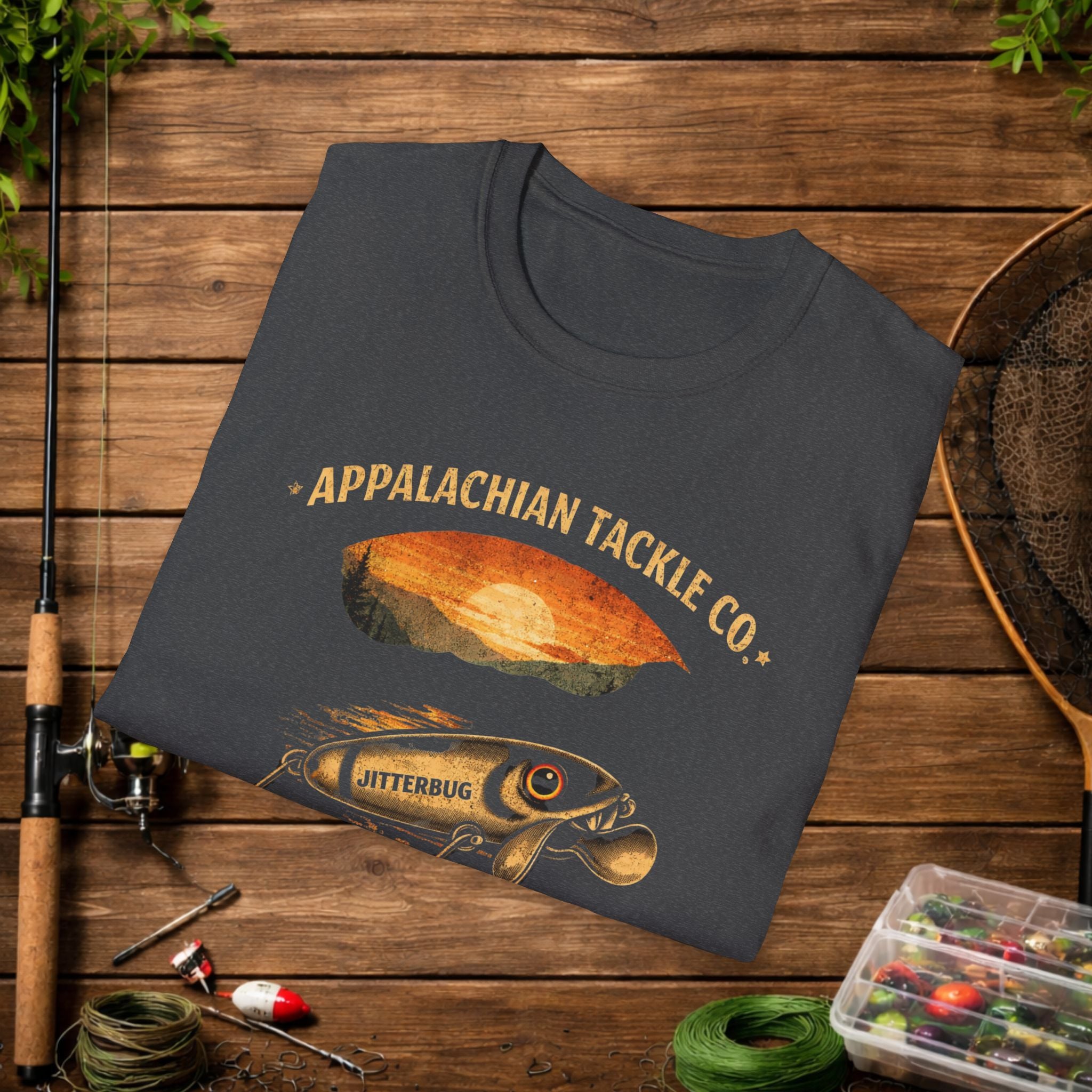 Appalachian Tackle Co Jitterbug Shirt – Vintage Fishing Lure Tee – Mountain Stream Fishing Shirt – Retro Angler Apparel