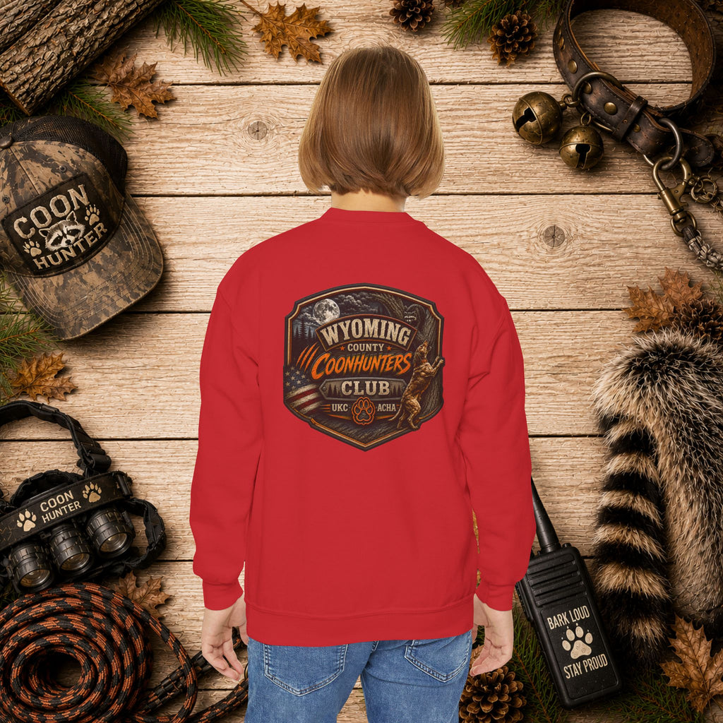 Youth Crewneck Sweatshirt — Wyoming County Coonhunters Club Graphic