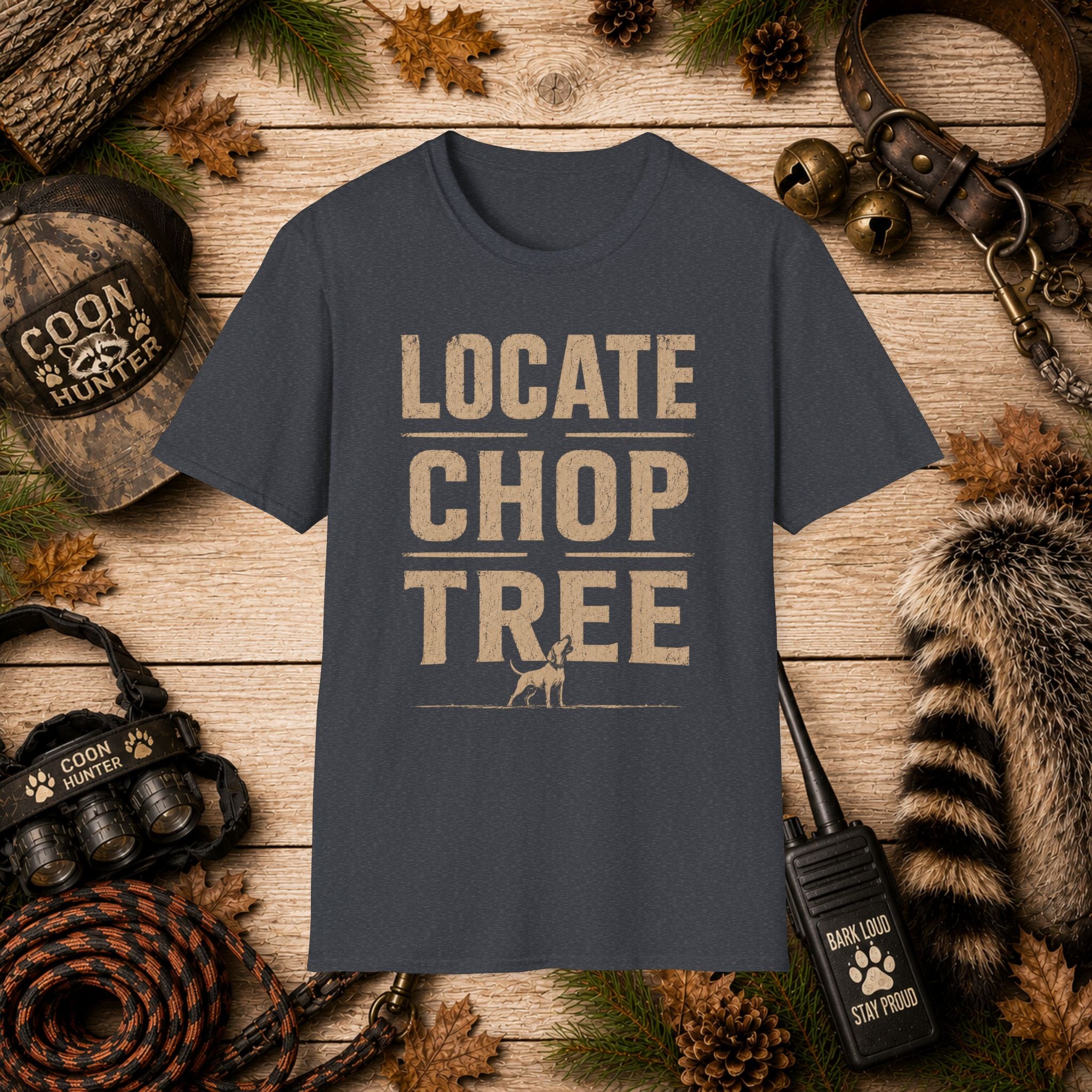 Locate Chop Tree Coon Hunting T-Shirt | Vintage Houndsman Graphic Tee | Wild Wonderful Wear