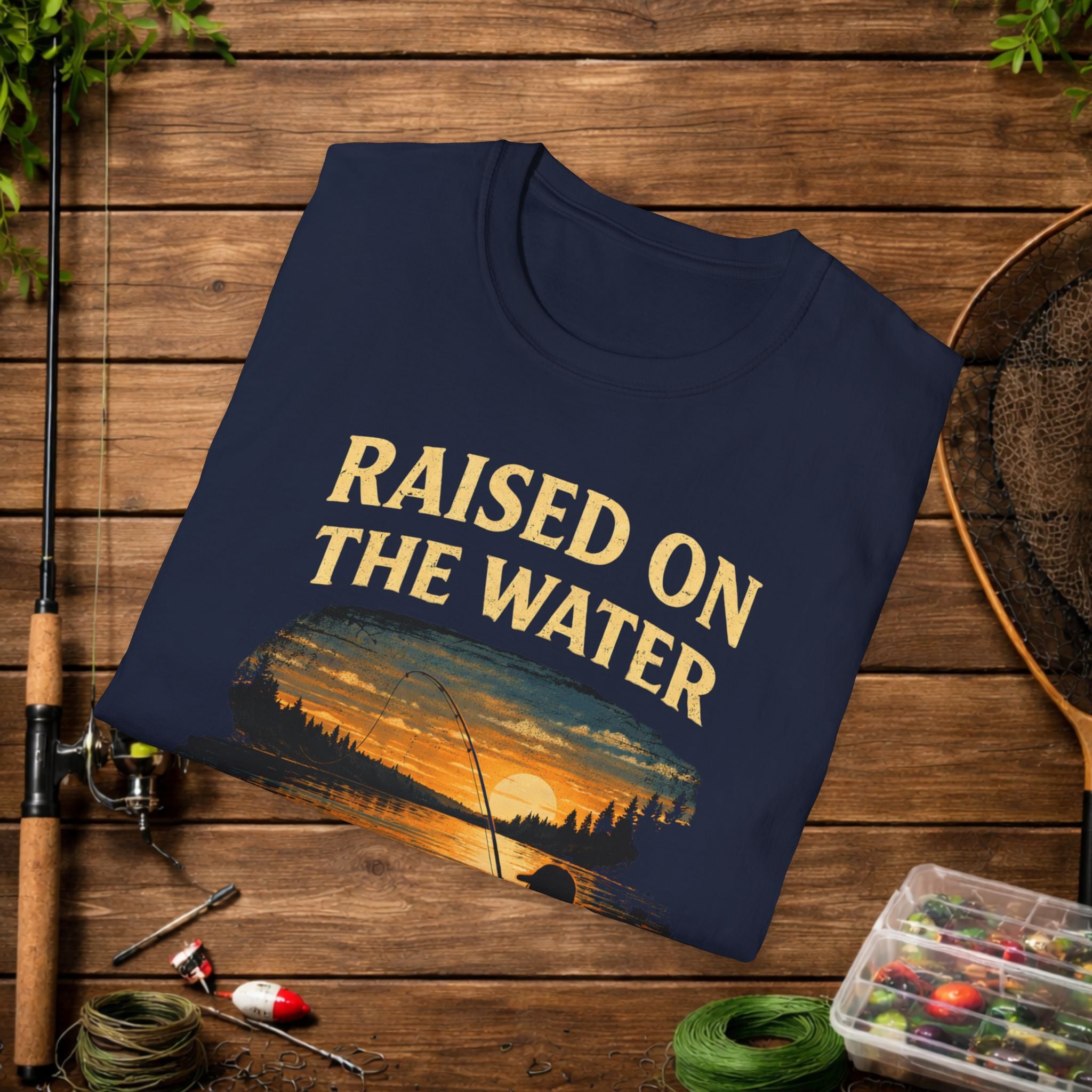 Raised On The Water Shirt – Fishing Dad Tee – Sunset Lake Fishing Shirt – Father Son Fishing Gift – Outdoor Lifestyle Apparel