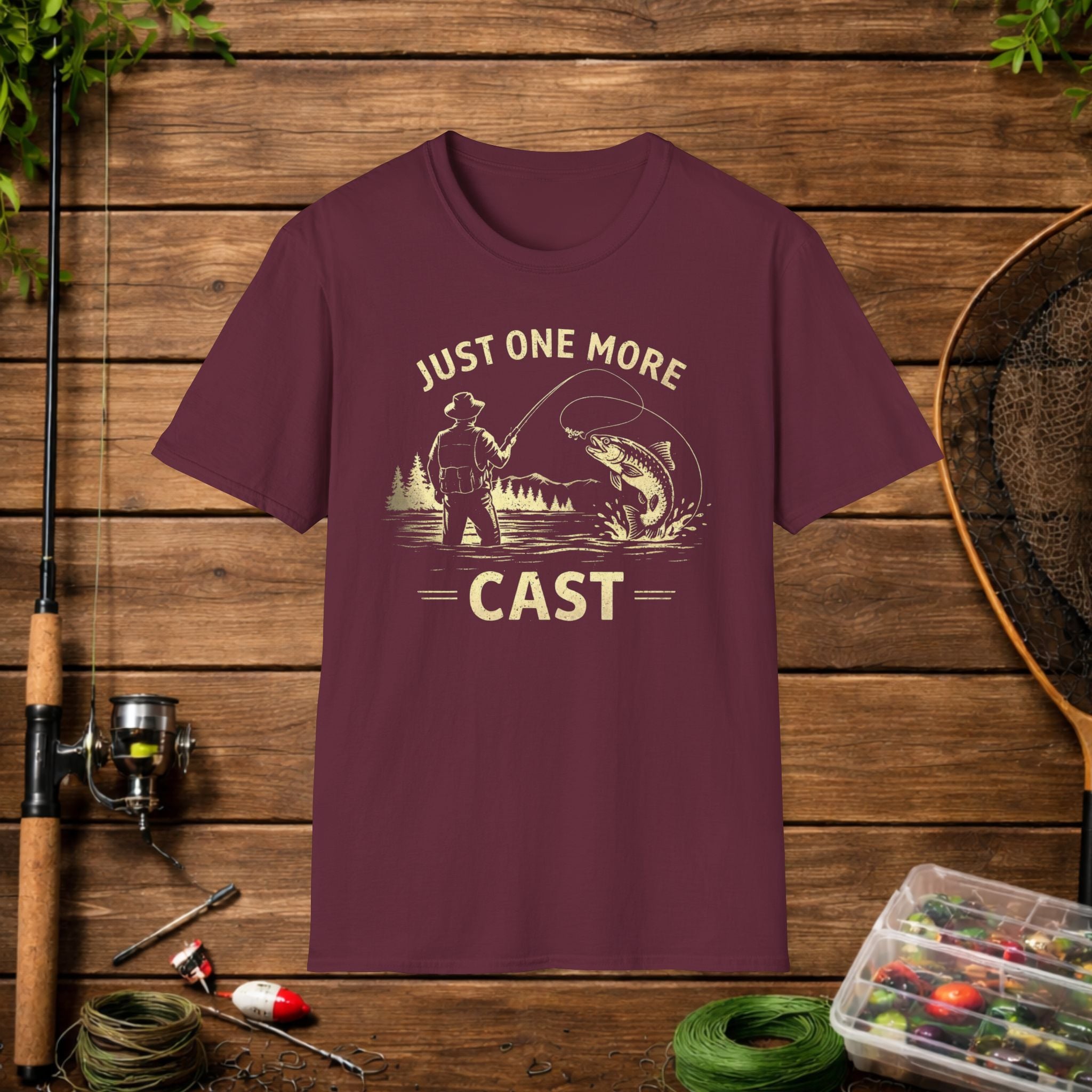 Fishing T-Shirt — "Just One More Cast" Vintage Angler Tee