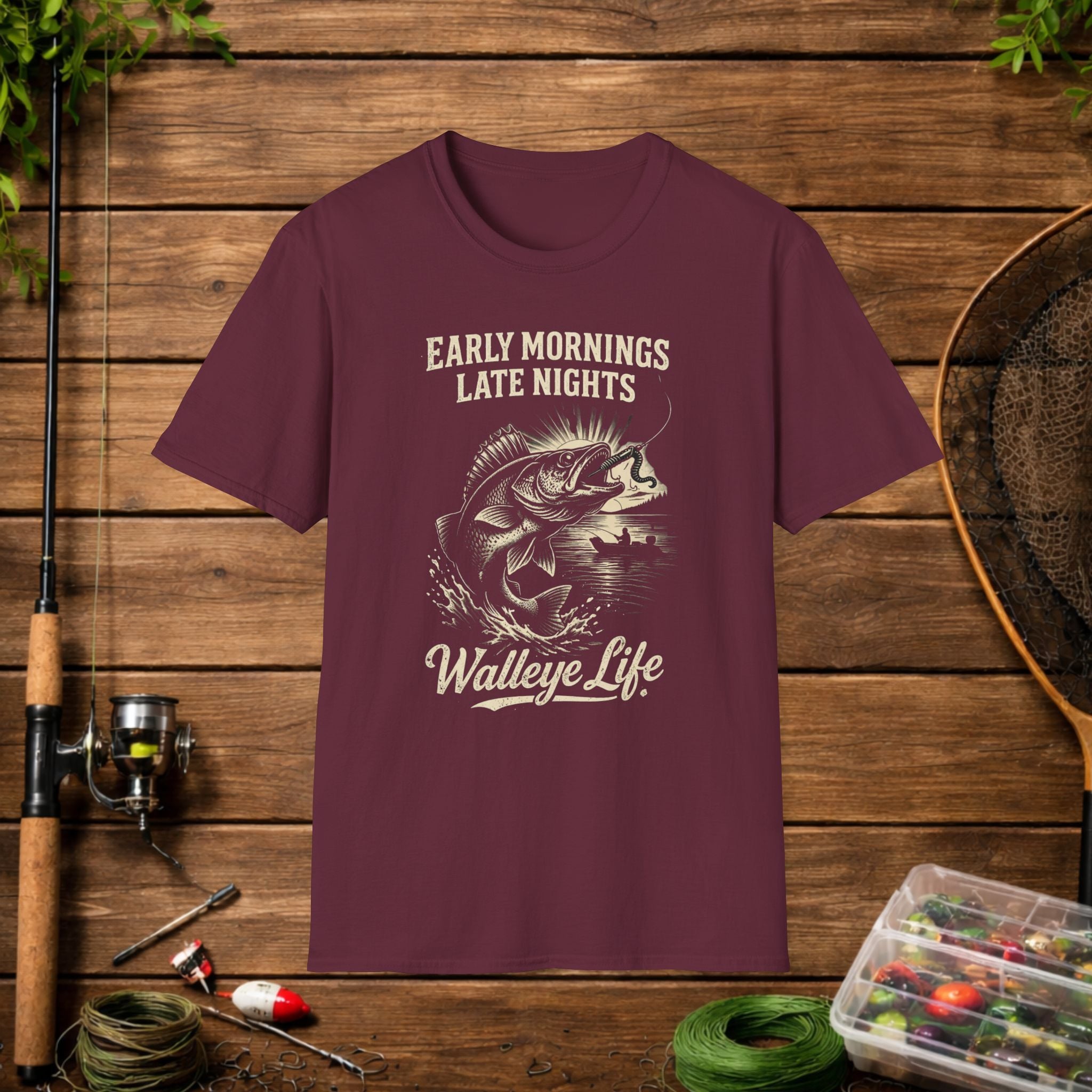 Walleye Life Fishing Shirt – Early Mornings Late Nights Tee – Vintage Walleye Angler Shirt – Fisherman Gift