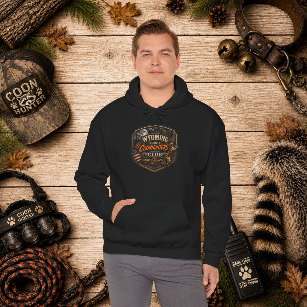 Wyoming Coonhunters Club Hoodie – Dual print badge front/banner back