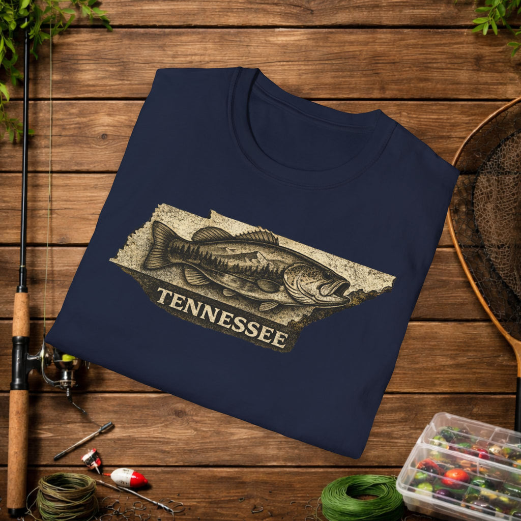 Tennessee Bass Fishing Shirt – Vintage Tennessee Angler Tee – Largemouth Bass State Pride Fishing Apparel – Fisherman Gift