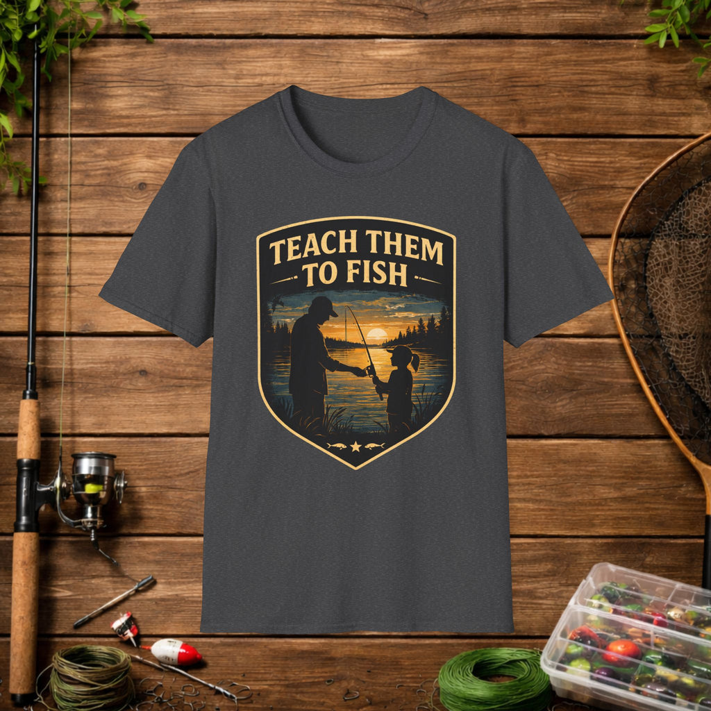 Teach Them to Fish T-Shirt — Father & Child Fishing Badge Tee