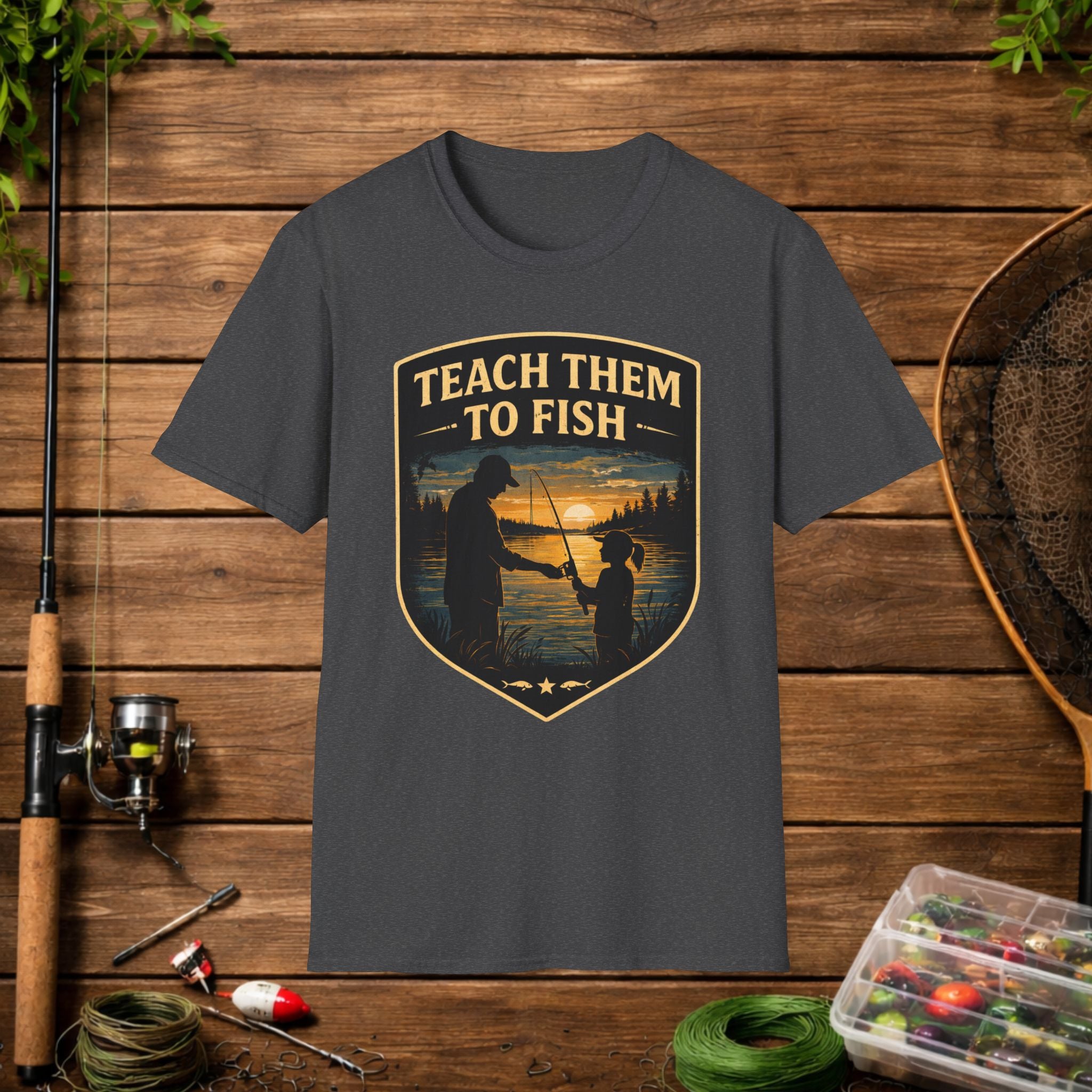 Teach Them to Fish T-Shirt — Father & Child Fishing Badge Tee