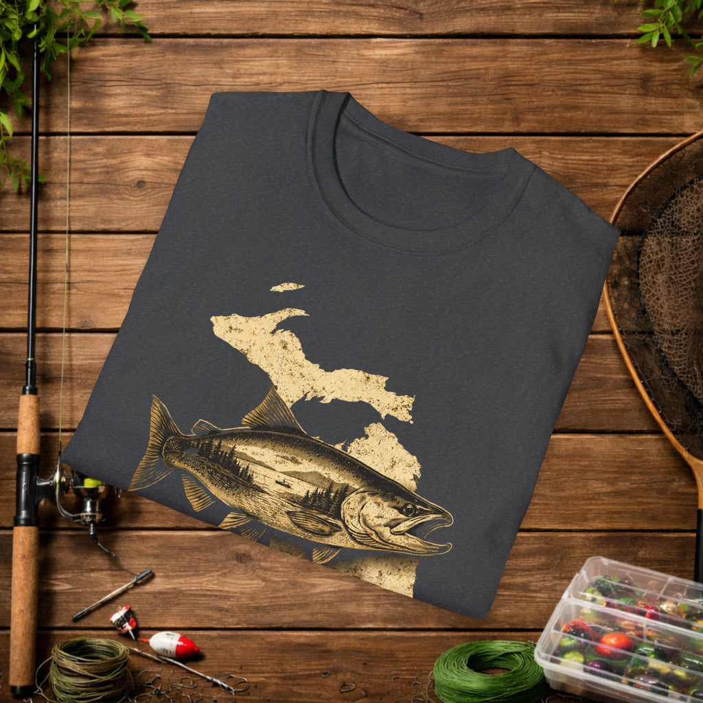 Michigan Salmon Fishing Shirt – Vintage Michigan Angler Tee – Great Lakes Salmon Fishing Apparel – Fisherman Gift