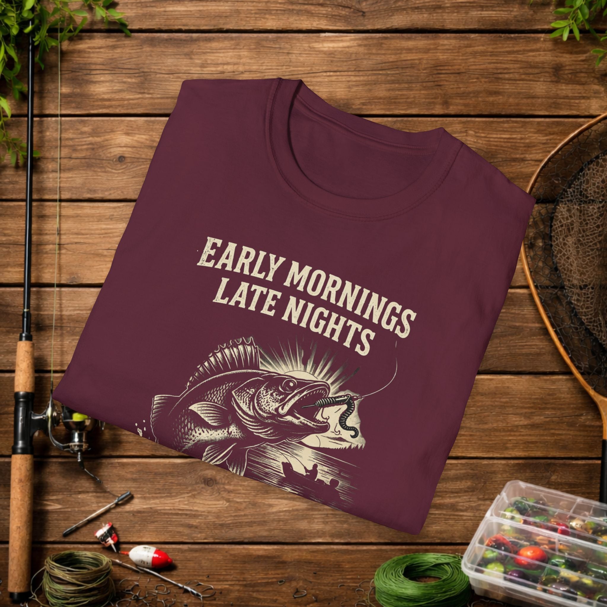 Walleye Life Fishing Shirt – Early Mornings Late Nights Tee – Vintage Walleye Angler Shirt – Fisherman Gift
