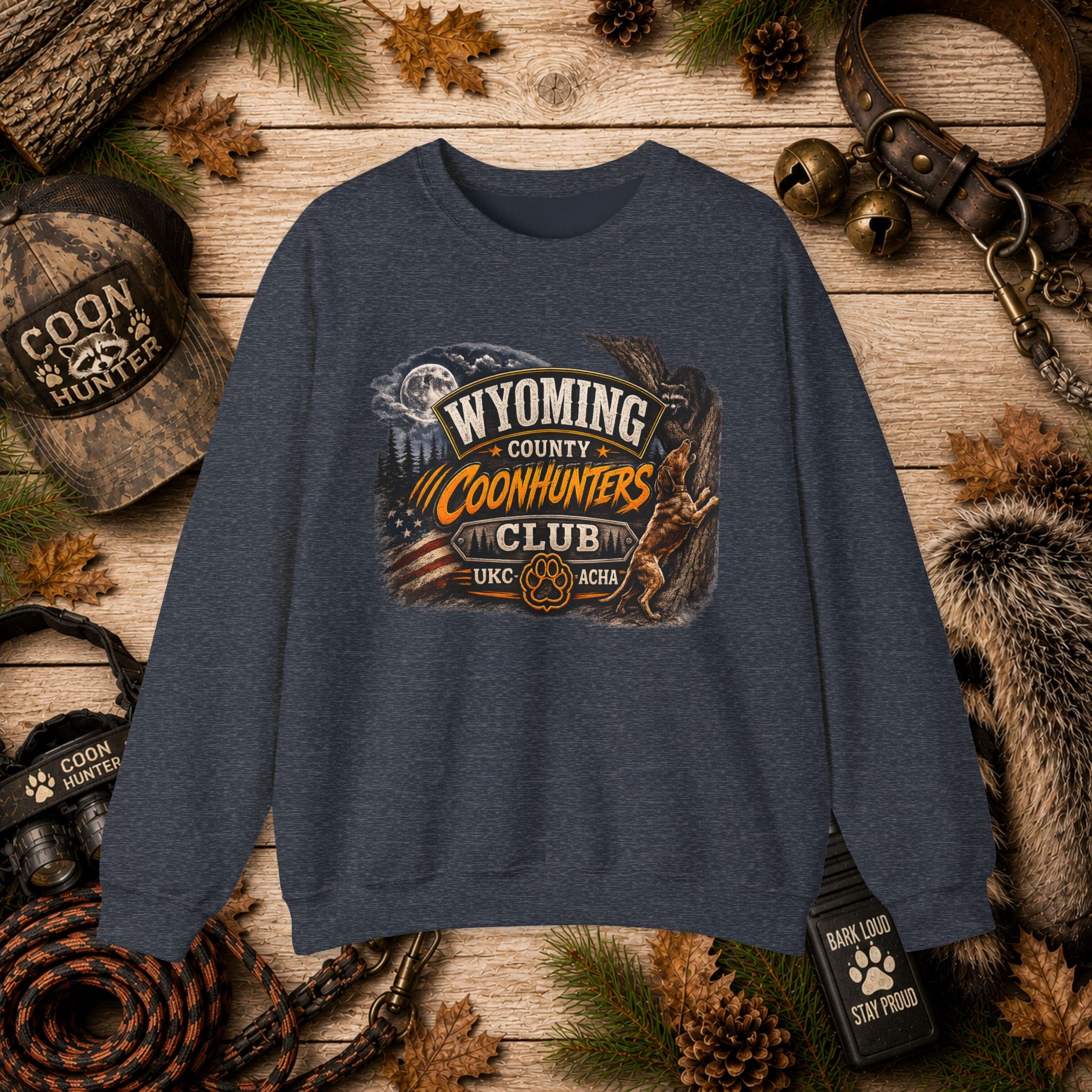 Wyoming County Coonhunters Club Sweatshirt Daul print Banner front/Badge back