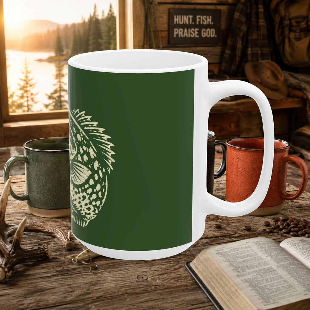Black Crappie Fishing Ceramic Mug – Vintage Angler Coffee Cup | Gift for Fishermen | 11oz & 15oz