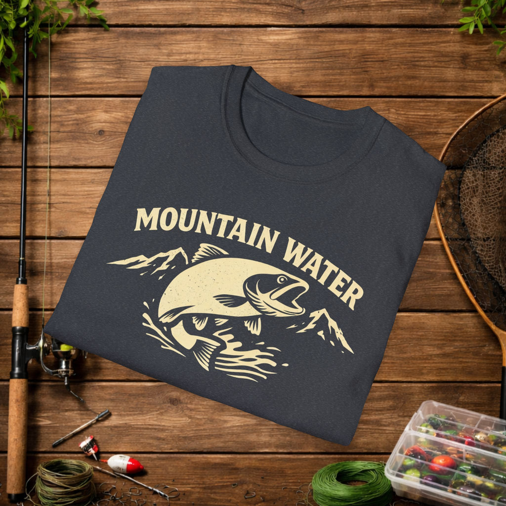 Mountain Water Fishing Shirt – Vintage Trout Angler Tee – Outdoor Fisherman Gift – Lake & River Fishing Graphic T-Shirt