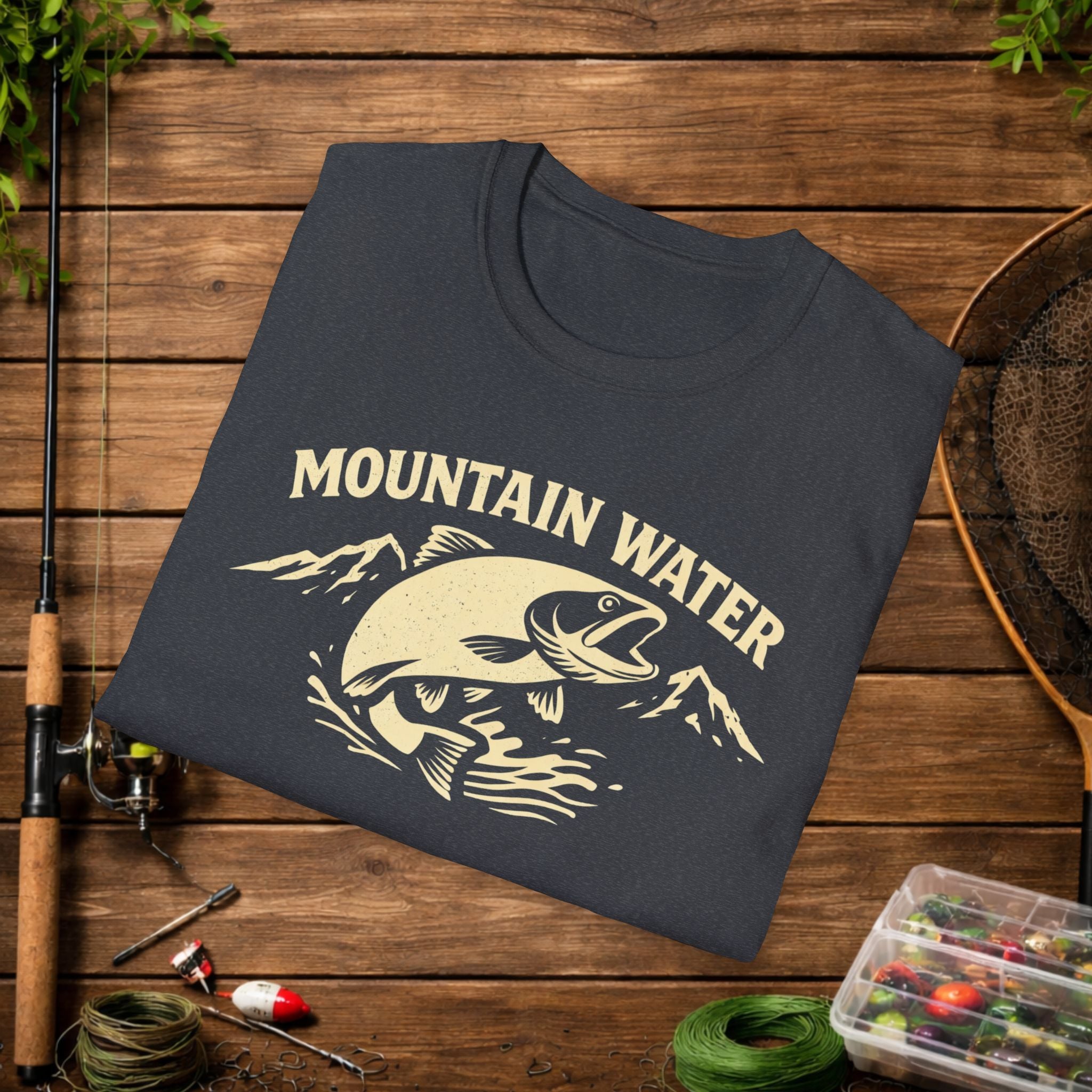 Mountain Water Fishing Shirt – Vintage Trout Angler Tee – Outdoor Fisherman Gift – Lake & River Fishing Graphic T-Shirt