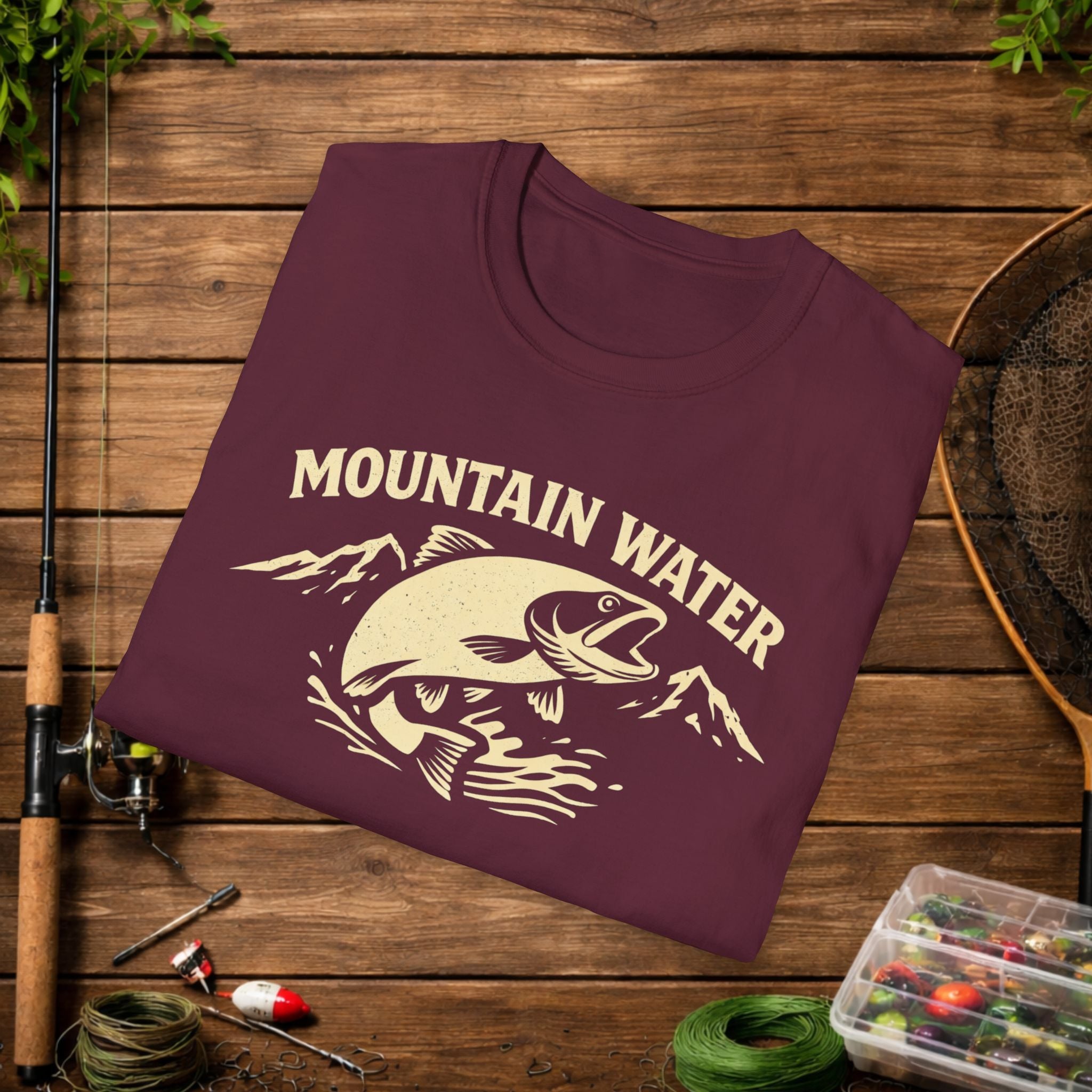 Mountain Water Fishing Shirt – Vintage Trout Angler Tee – Outdoor Fisherman Gift – Lake & River Fishing Graphic T-Shirt