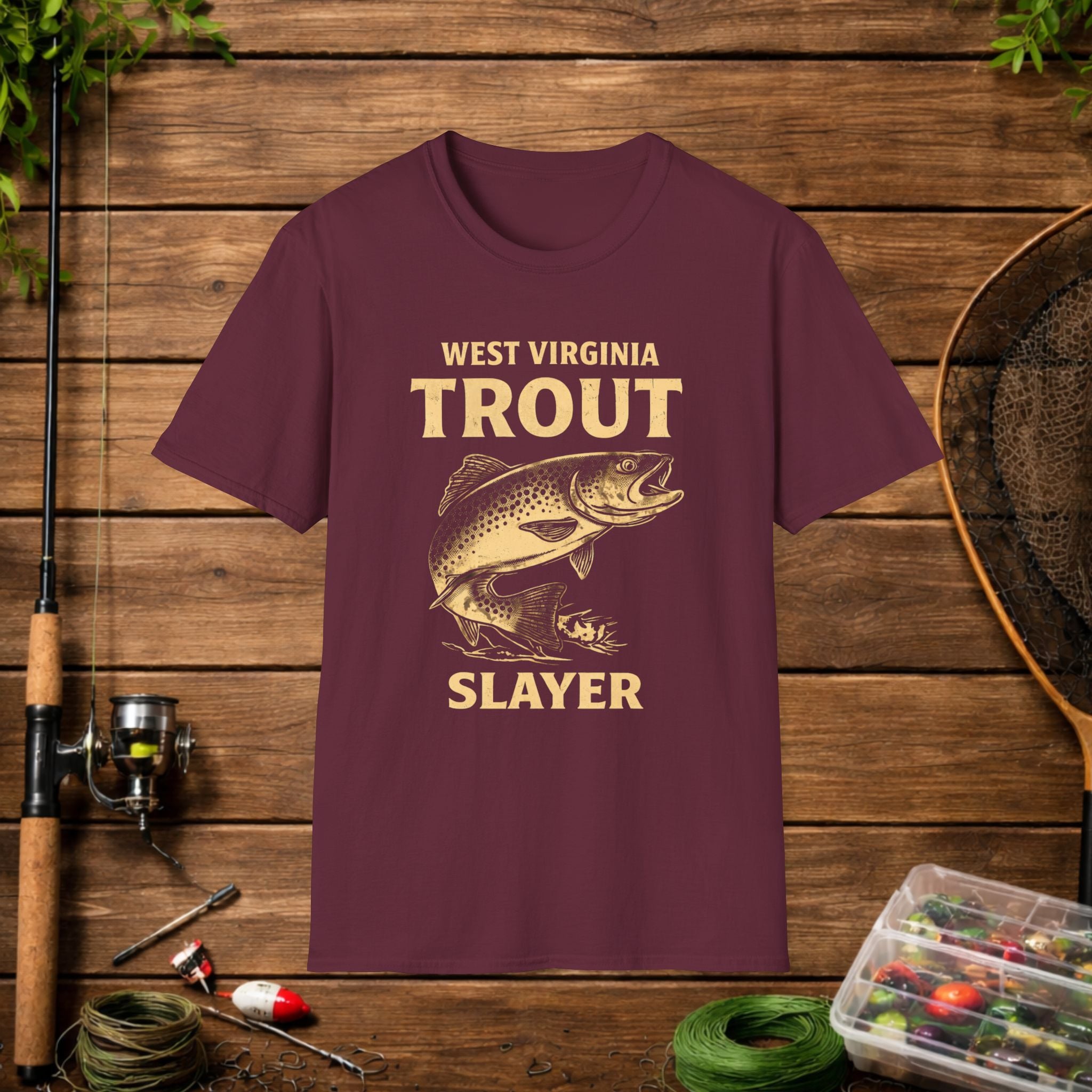 West Virginia Trout Slayer Shirt – Appalachian Fishing Tee – WV Trout Angler Design