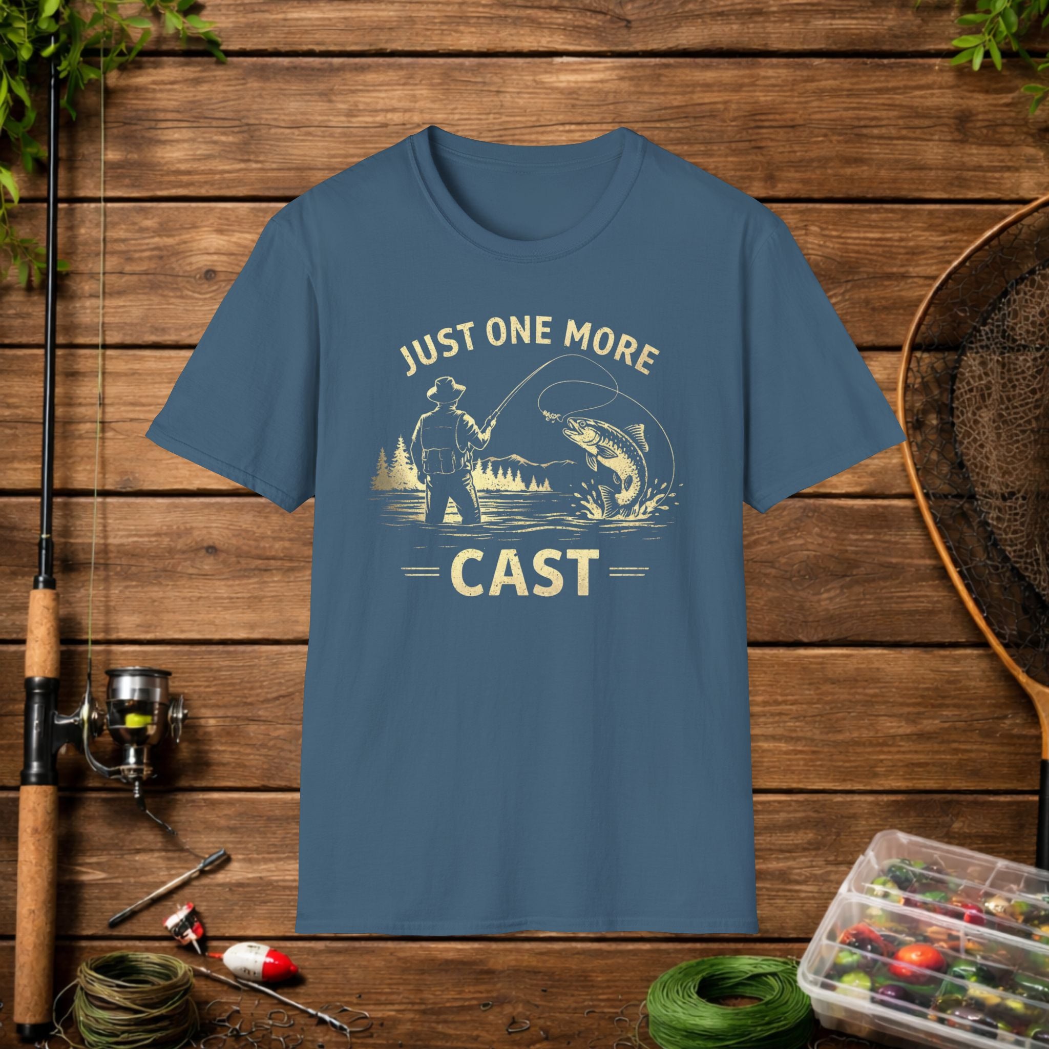 Fishing T-Shirt — "Just One More Cast" Vintage Angler Tee