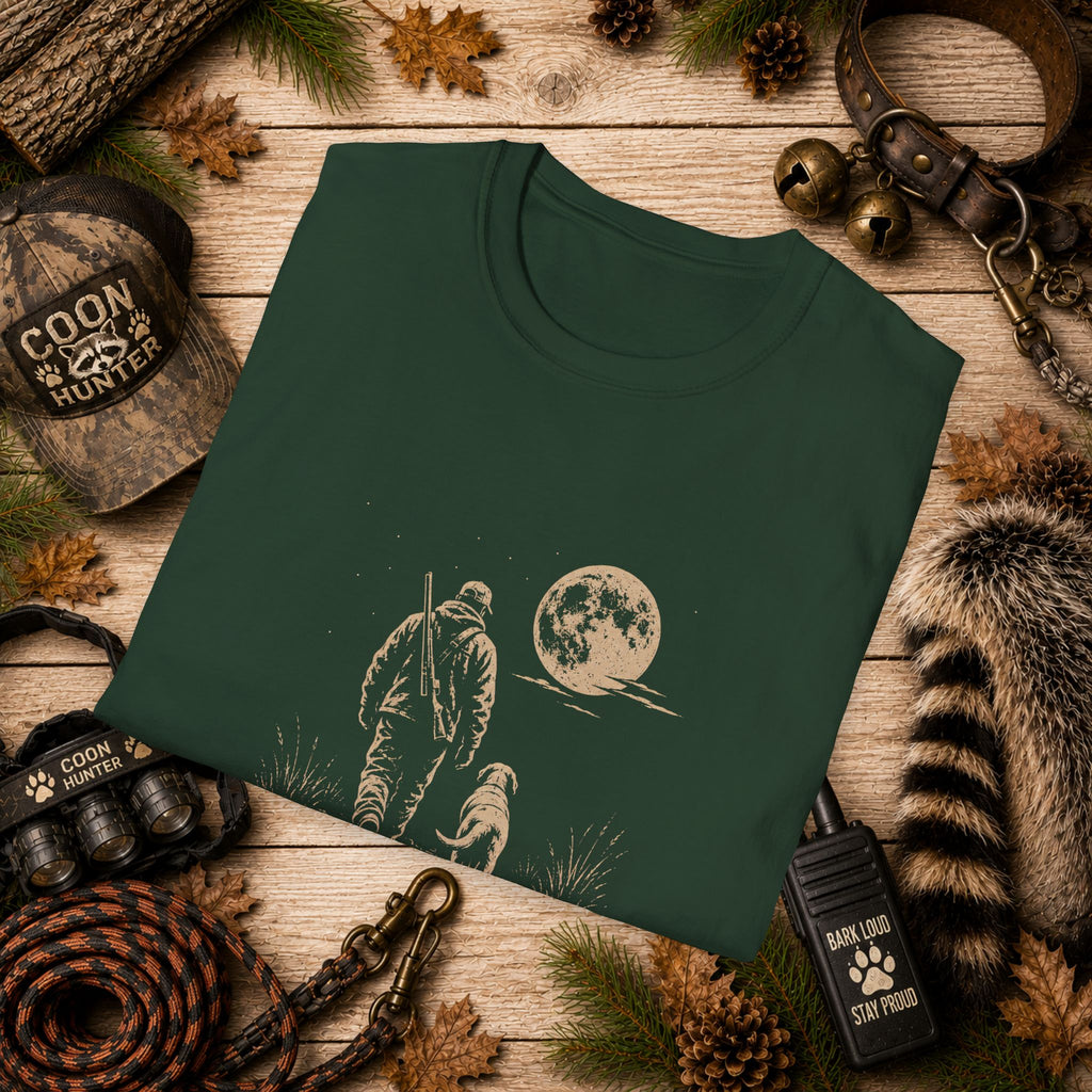 Long Walk Home Coon Hunting T-Shirt | Moonlit Houndsman & Dog Graphic Tee | Wild Wonderful Wear