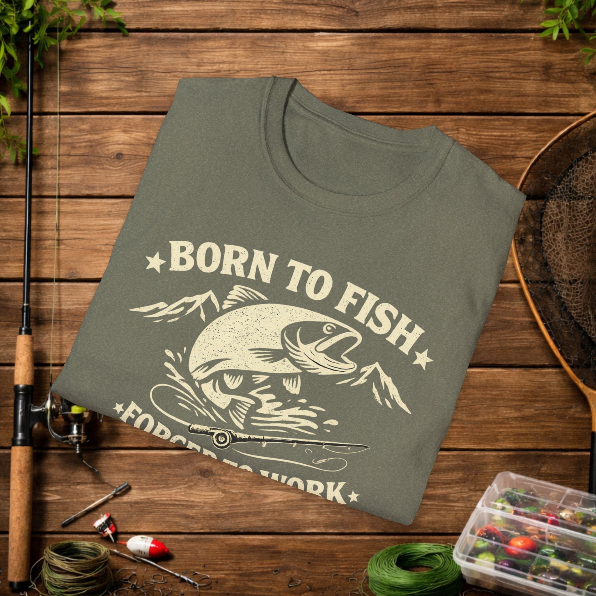 Born to Fish Forced to Work Shirt – Funny Fishing T-Shirt – Vintage Trout Angler Tee – Fisherman Gift Idea