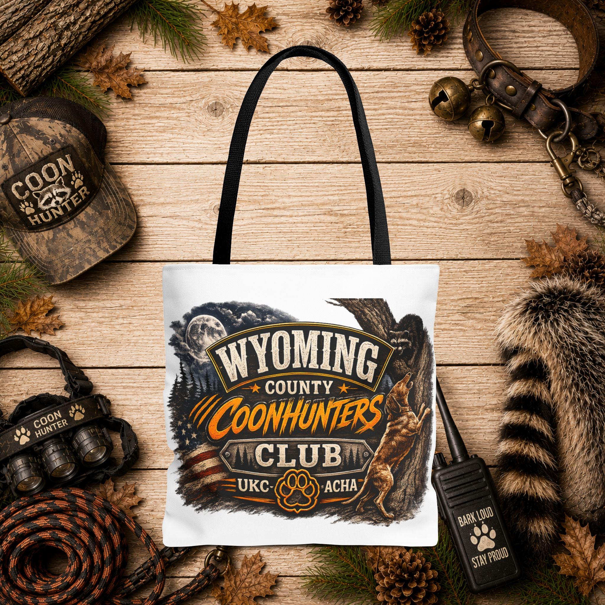 Coonhunters Club Wyoming Tote Bag — Vintage Hunting Patch Design