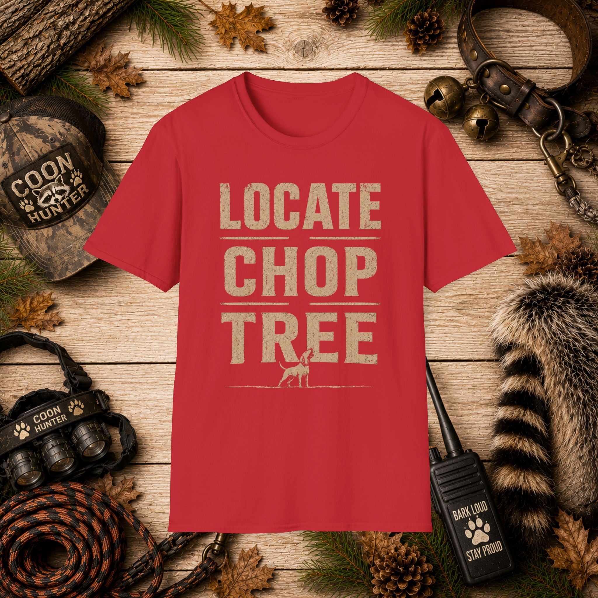 Locate Chop Tree Coon Hunting T-Shirt | Vintage Houndsman Graphic Tee | Wild Wonderful Wear