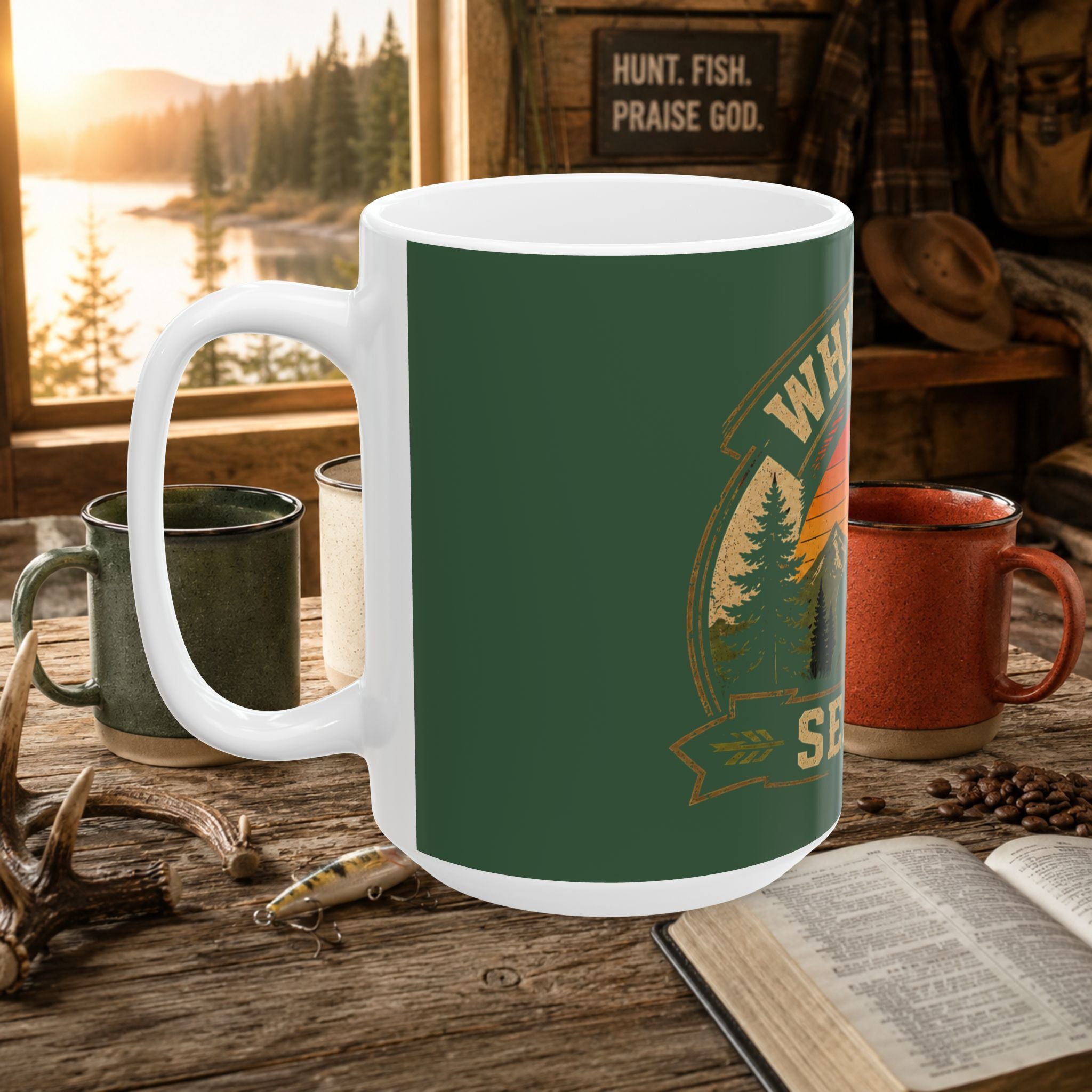 Whitetail Season Coffee Mug — Hunting Deer Lodge Rustic Ceramic Mug (11oz, 15oz)