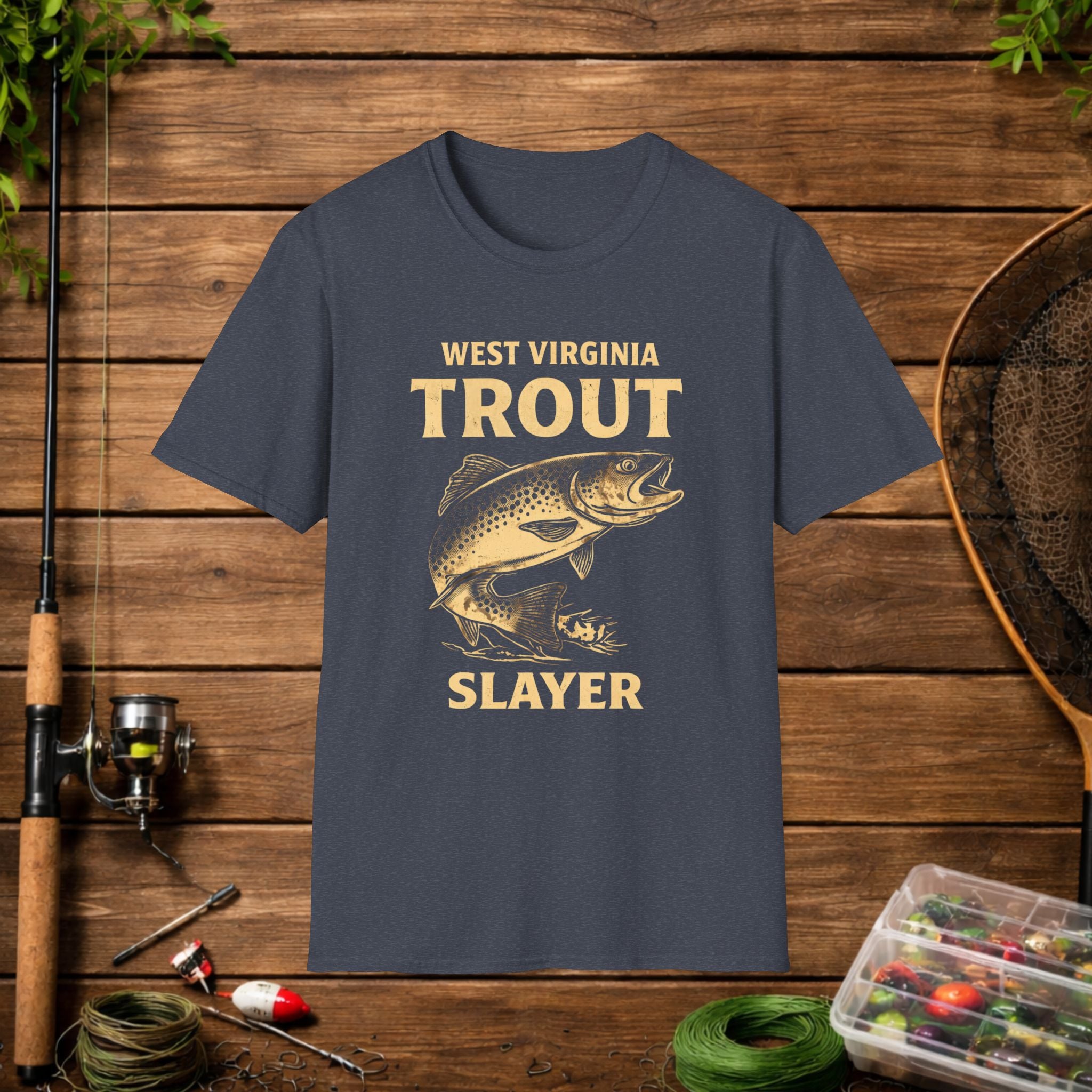 West Virginia Trout Slayer Shirt – Appalachian Fishing Tee – WV Trout Angler Design