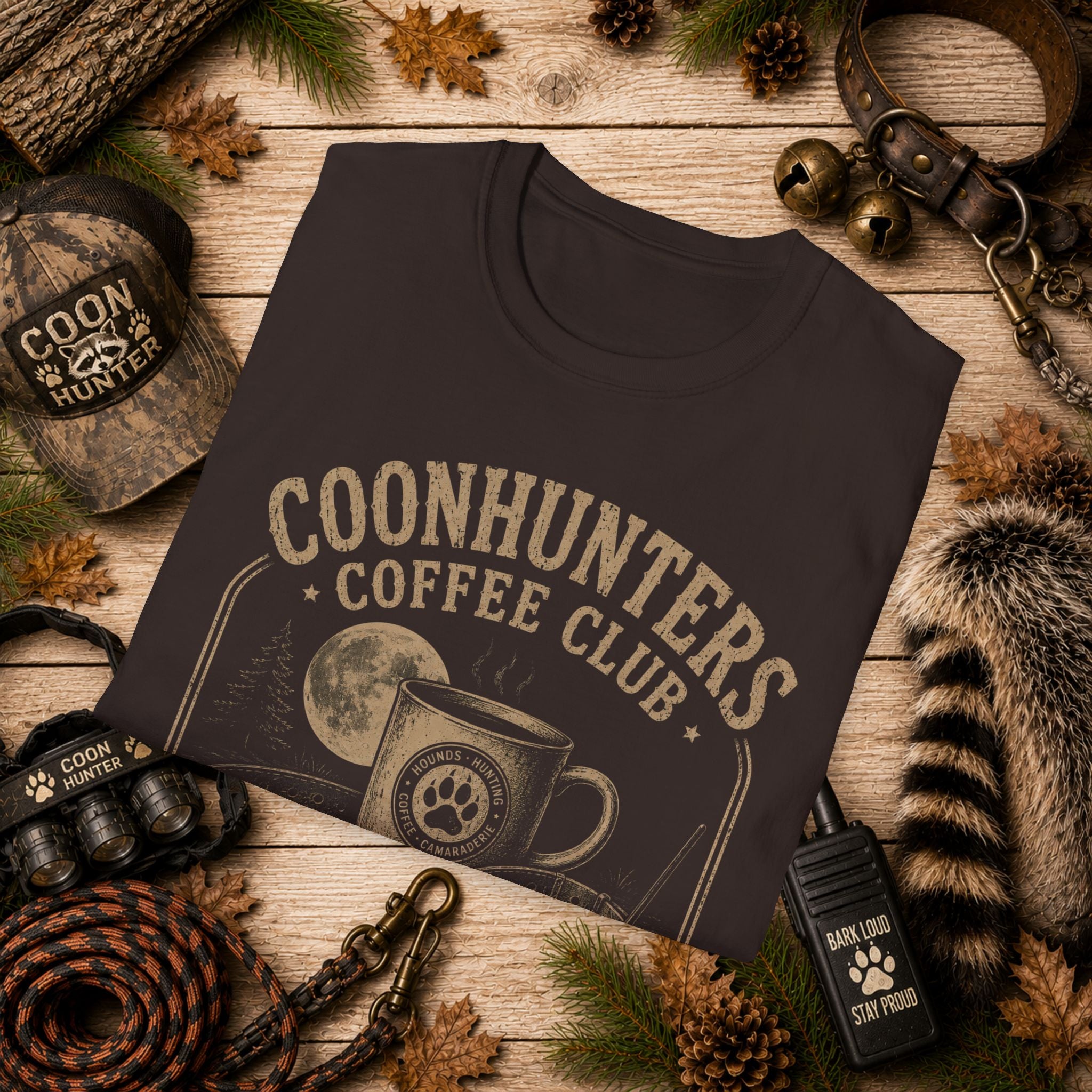 Coonhunters Coffee Club T-Shirt — Vintage Moon & Mug Graphic