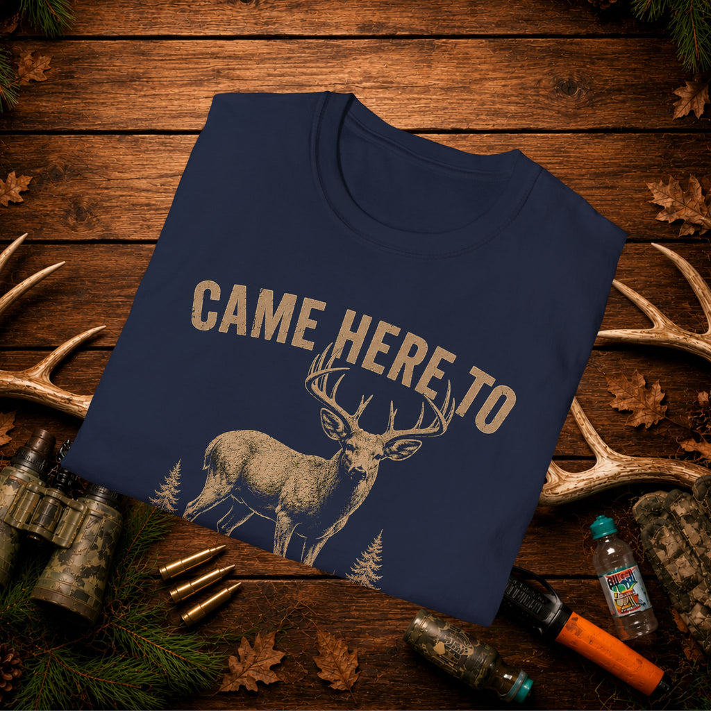 Came Here To Eat Snacks & Fill Tags Deer T‑Shirt — Funny Hunting Crew Tee