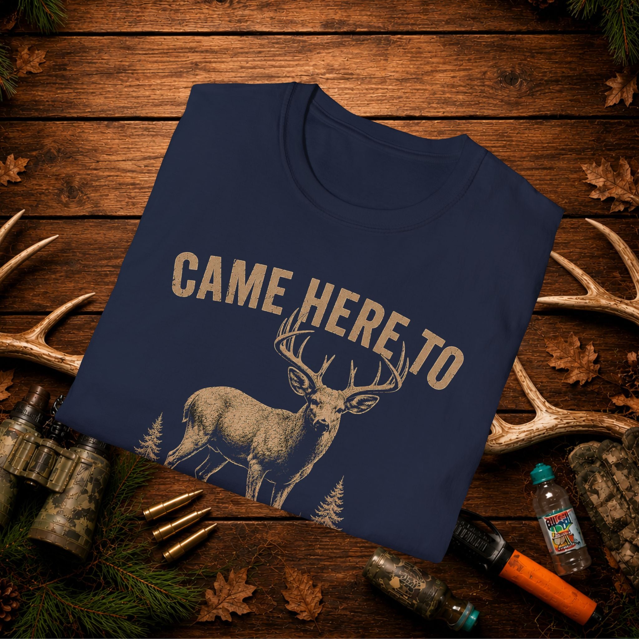 Came Here To Eat Snacks & Fill Tags Deer T‑Shirt — Funny Hunting Crew Tee