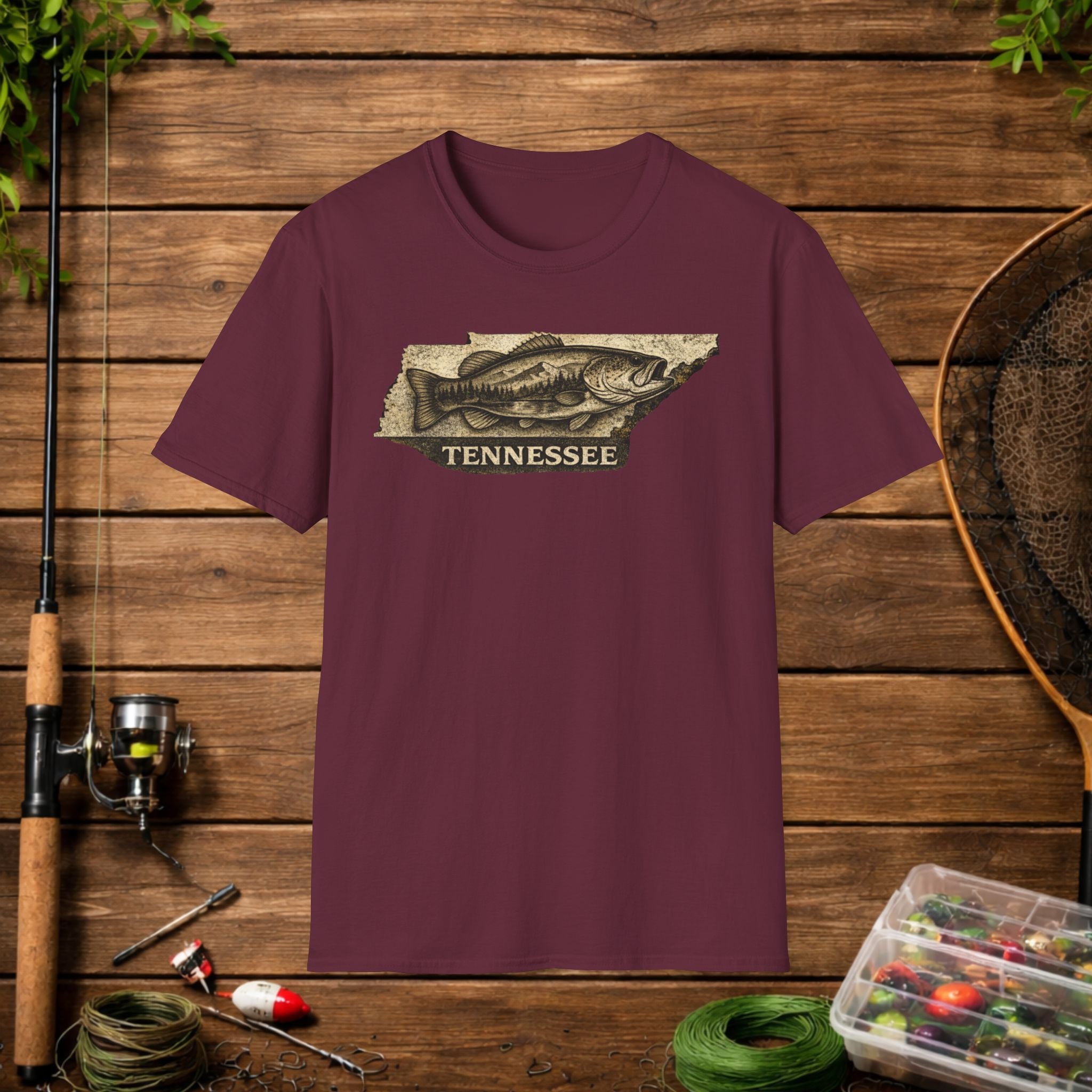 Tennessee Bass Fishing Shirt – Vintage Tennessee Angler Tee – Largemouth Bass State Pride Fishing Apparel – Fisherman Gift