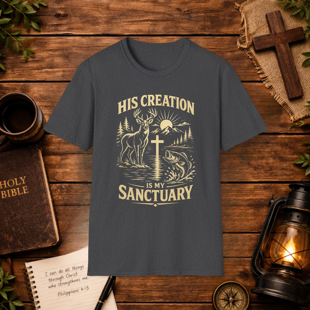 Christian Outdoors T-Shirt — "His Creation Is My Sanctuary" Faith Hunting Tee