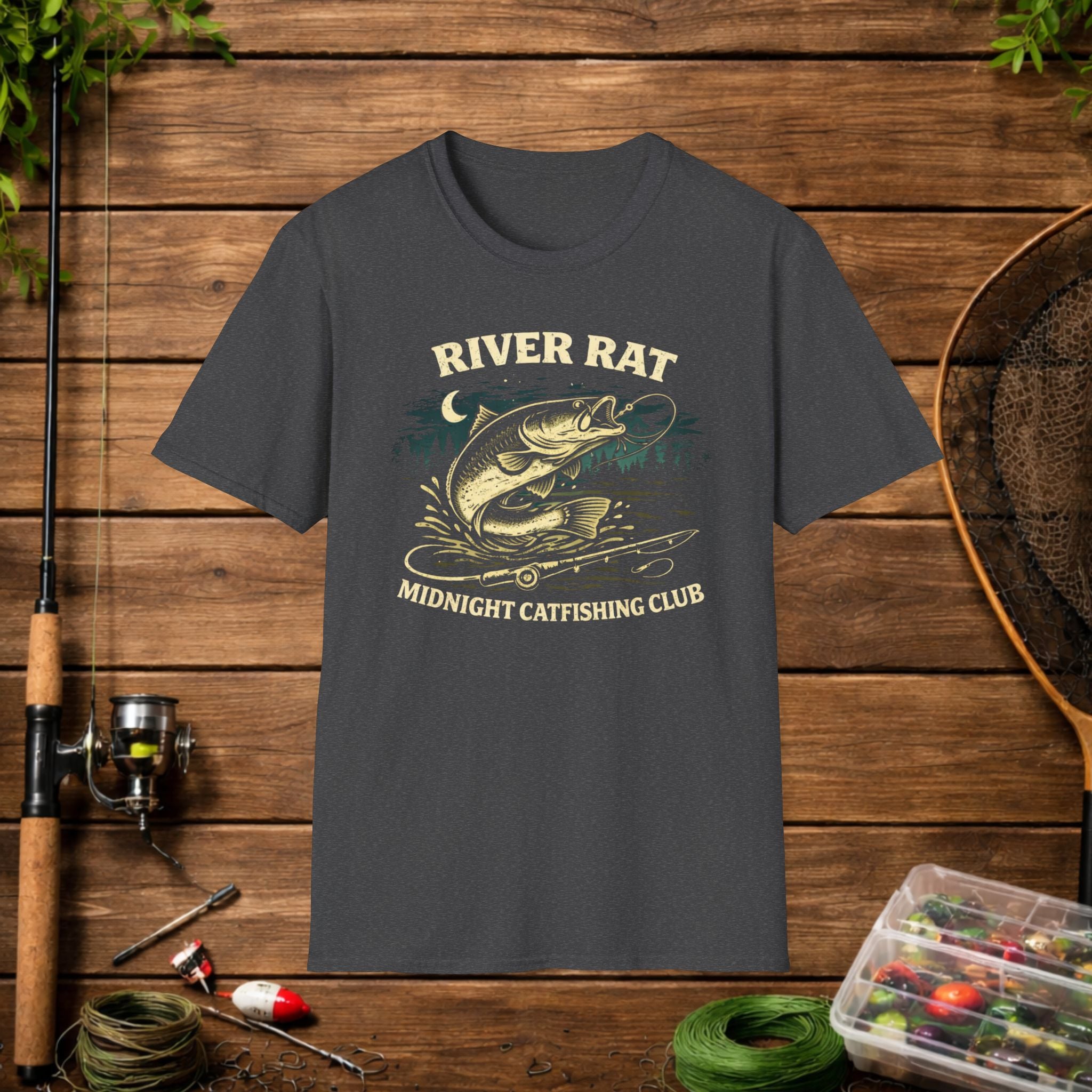 River Rat Catfishing Shirt – Midnight Catfishing Club Tee – Night Fishing T-Shirt – Catfish Angler Gift