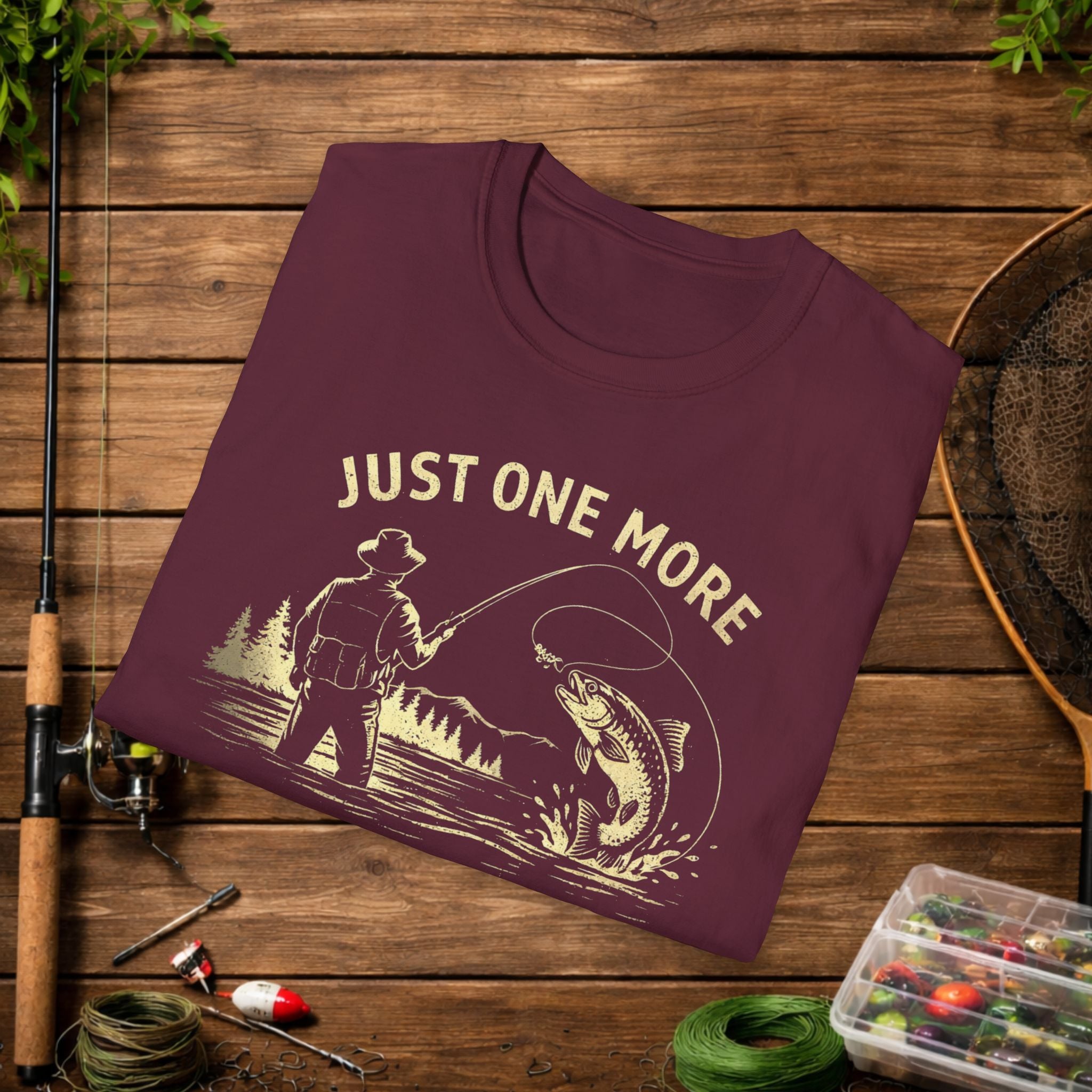 Fishing T-Shirt — "Just One More Cast" Vintage Angler Tee