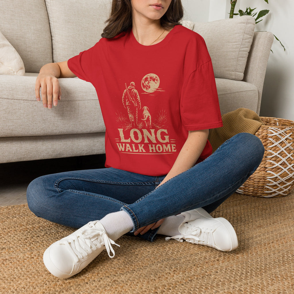 Long Walk Home Coon Hunting T-Shirt | Moonlit Houndsman & Dog Graphic Tee | Wild Wonderful Wear