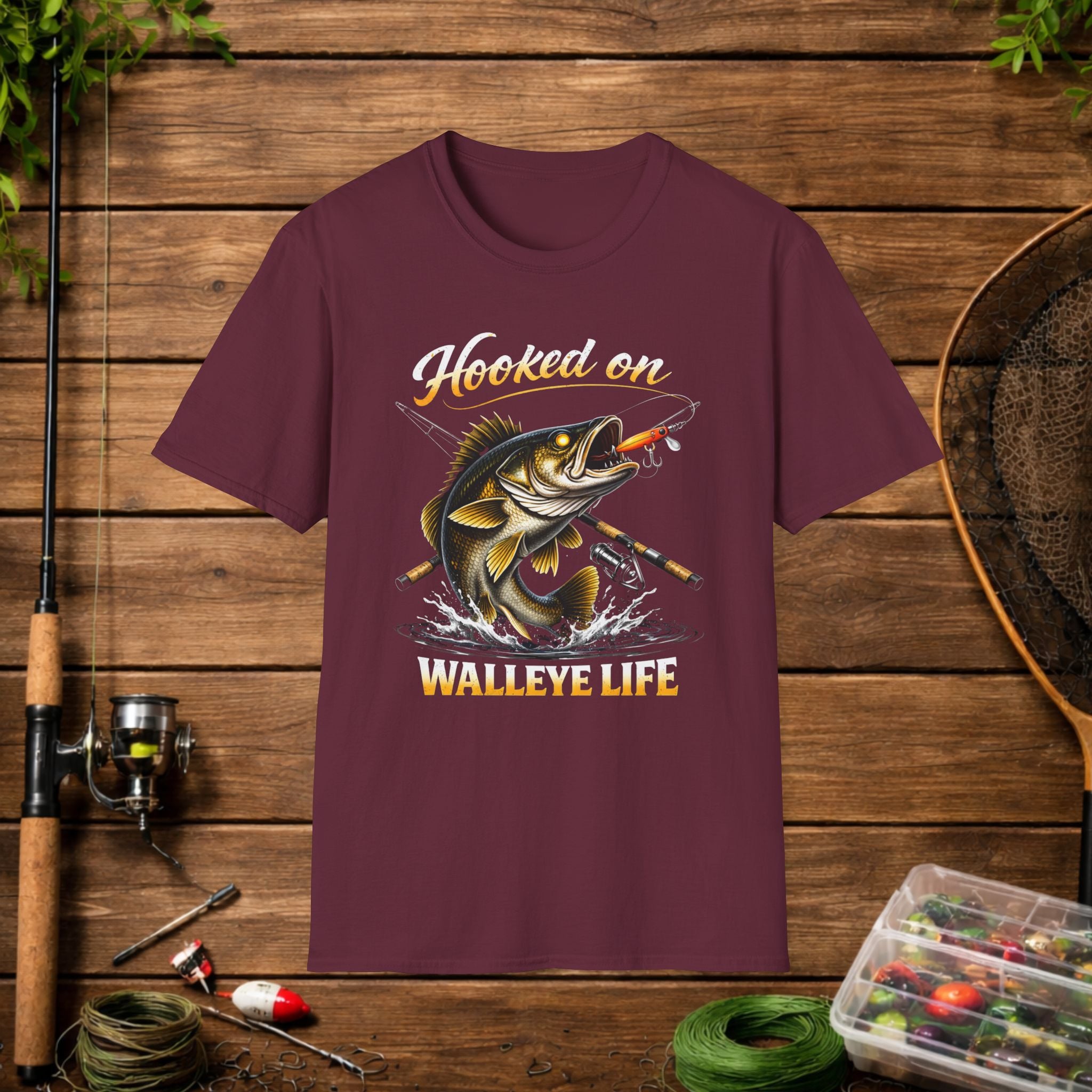 Hooked on Walleye Life Fishing Shirt – Walleye Angler Tee – Funny Walleye Fishing Apparel – Fisherman Gift
