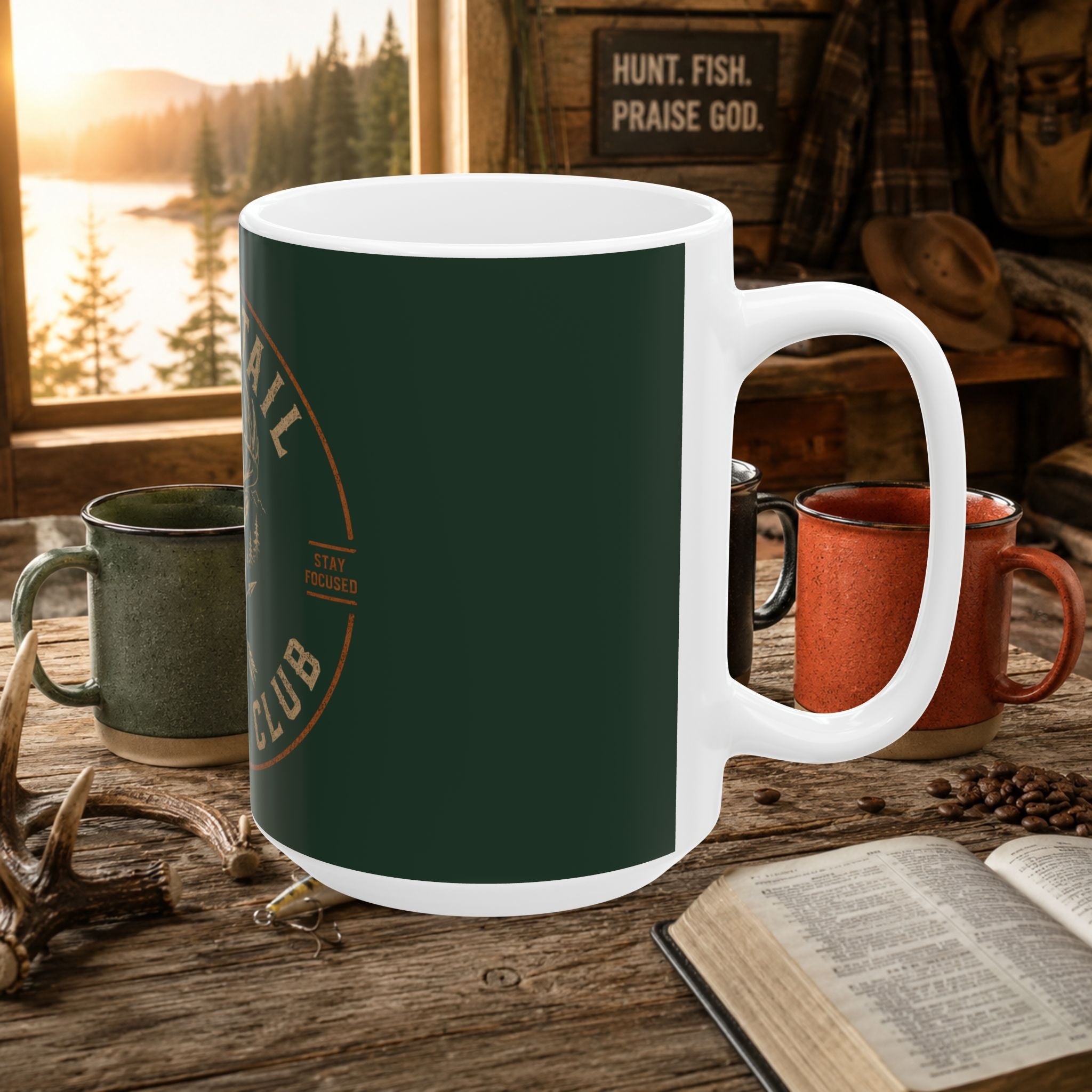 Whitetail Archery Club Ceramic Mug — Hunting Deer Antler Logo Coffee Cup