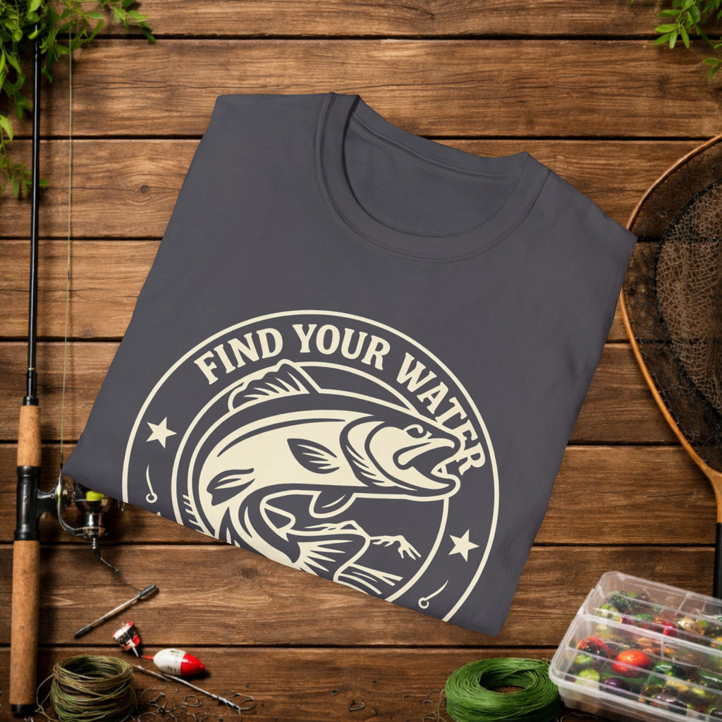 Find Your Water Fishing Shirt – Hooked in the Hills Bass Graphic Tee – Trout & Bass Angler Gift