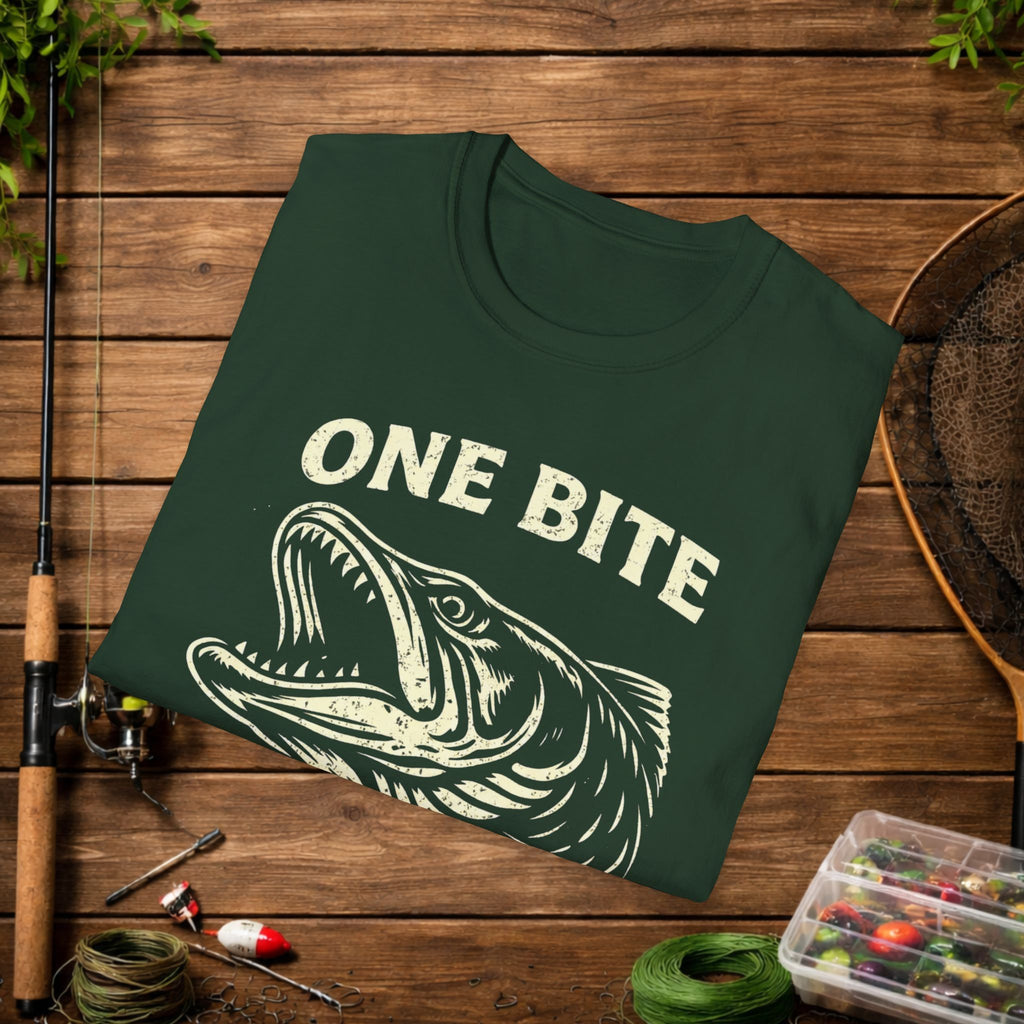 One Bite Musky Shirt – Muskellunge Fishing Tee – Musky Angler Apparel – Vintage Fishing Design